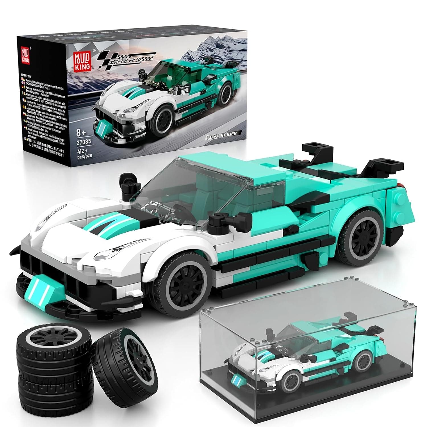 Mould King 27085 Technik Sports Car Building Block Sets with Acrylic Display Case, Model Cars for Collecting, Gifts for Children from 8+ Years/Adult Collector Enthusiasts, (412 Pieces)