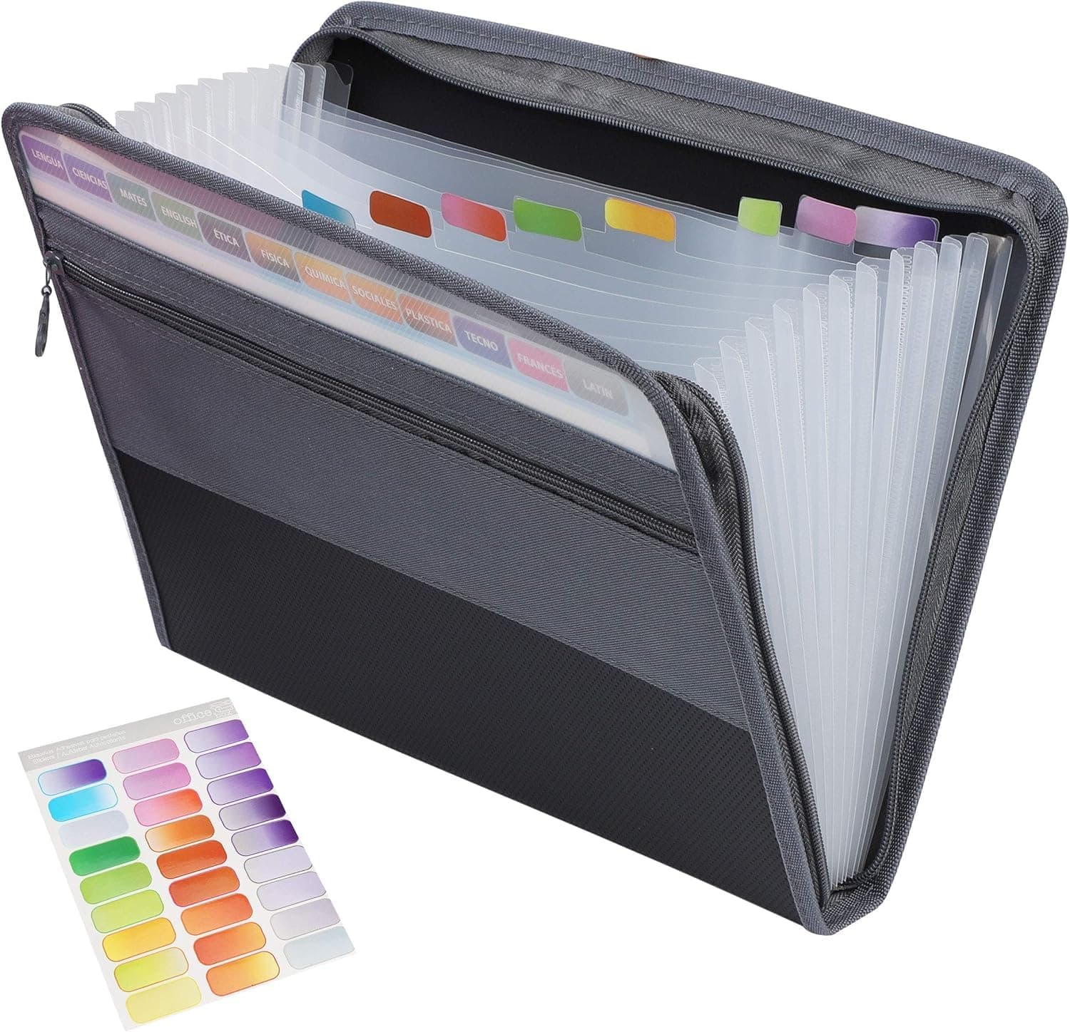 SKY-TOUCH Accordion File Folder with 13 Pockets & Double Zippers – Black 12-Layer Expanding Document Organizer for Students, Teachers, A4 Paper, School & Office Use