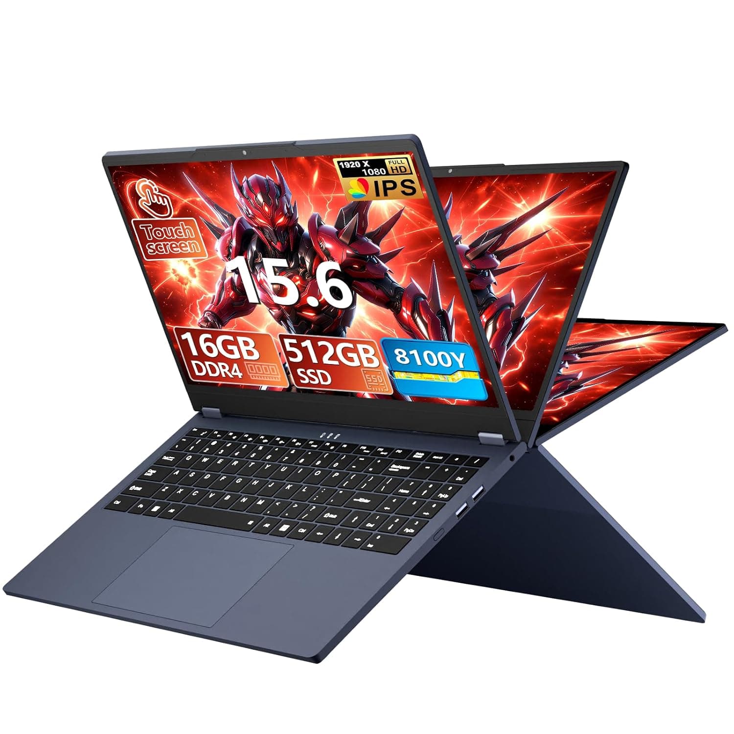 15.6" 2 in 1 Laptop 16GB RAM 512GB SSD, 360°Flip Touchscreen Laptop with m3-8100Y(Up to 3.40 GH) 1920x1200 IPS FHD, Laptop Computer for Students/Commuters/Business