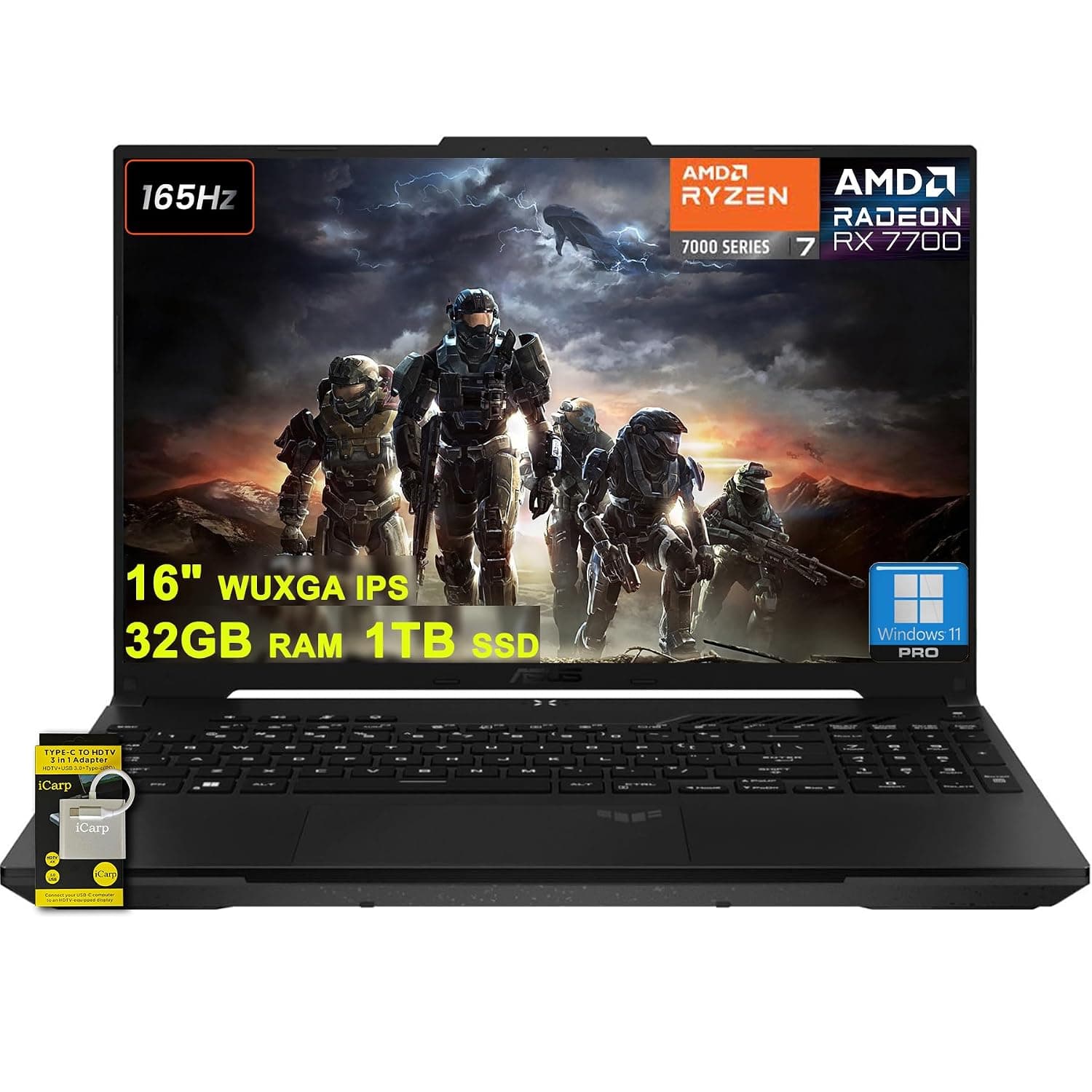 ASUS TUF Gaming A16 Laptop 16" WUXGA 165Hz 100% sRGB AMD 8-core Ryzen 7 7735HS 32GB DDR5 1TB SSD Radeon RX 7700S (>RTX4060) Backlit USB4 AI Noise Cancelation Win11Pro w/ICP Accessory