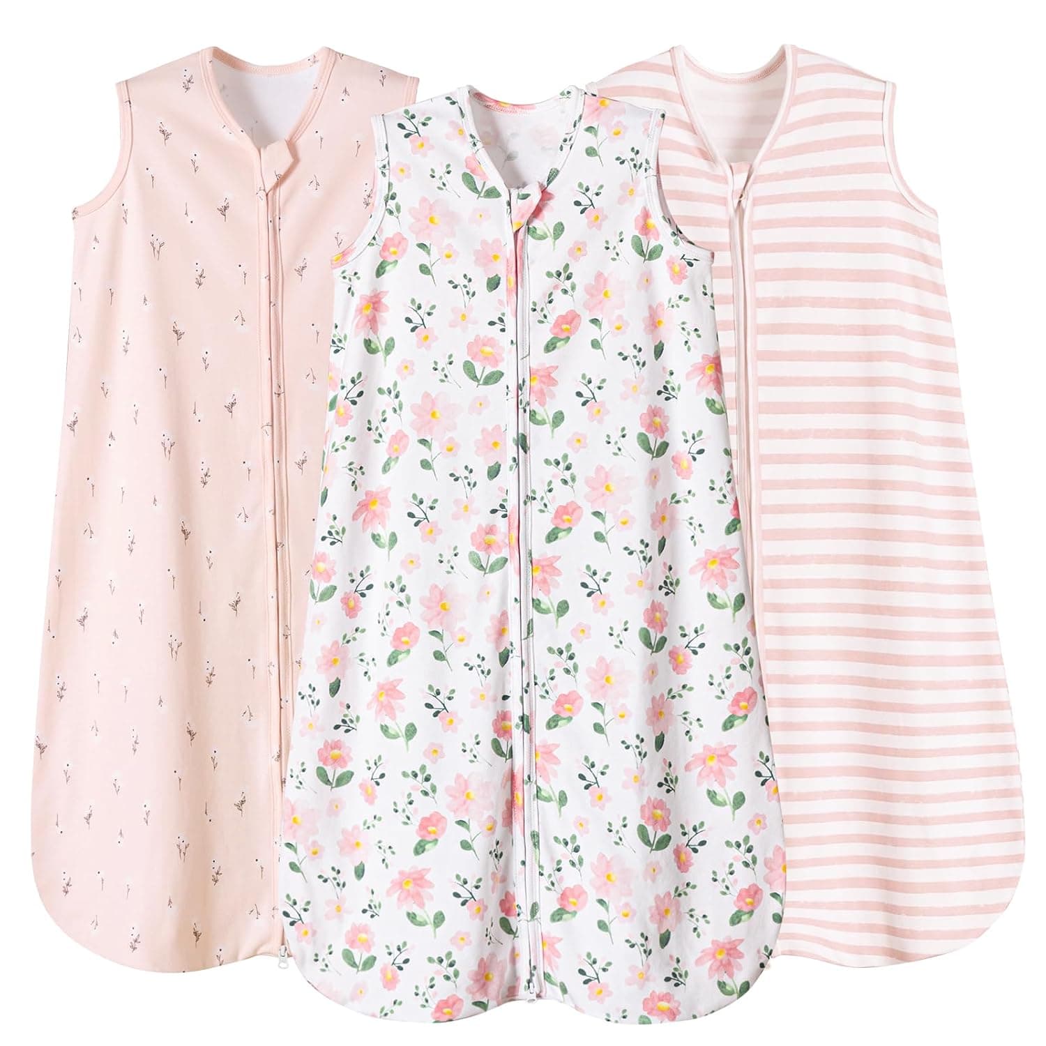 PHF Soft Baby Sleep Sack 18-24 Months 100% Cotton Baby Wearable Blanket, 2-Way Zipper 0.5 TOG Toddler Sleeping Bags 3 Pack, Comfy Sleep Bag for Baby Girls, Pink Floral (X-Large)