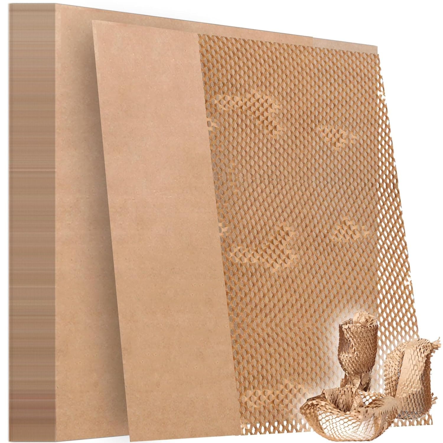 Honeycomb Packing Paper Sheets, 50 Pcs, 12" x 16" Bubble Cushioning Wrap for Moving Shipping, Products & Gifts Wrapping Essentials, Packaging Supplies, Recyclable Material, Brown