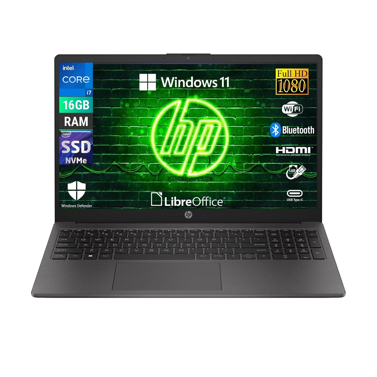 HP 250 G10, Intel Core i7-1355U, Notebook Display 15.6" Full HD, Ram 16GB DDR4-SDRAM 512GB SSD, Wi-Fi 5, Windows 11 Pro, Libre Office