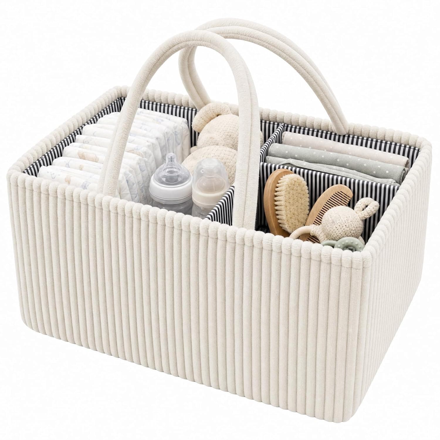 JTWEB Baby Nappy Caddy Organiser for Changing Table – Portable Nursery Storage Basket with Handle, Newborn Essentials Tote for Home & Nursery Use(Beige)