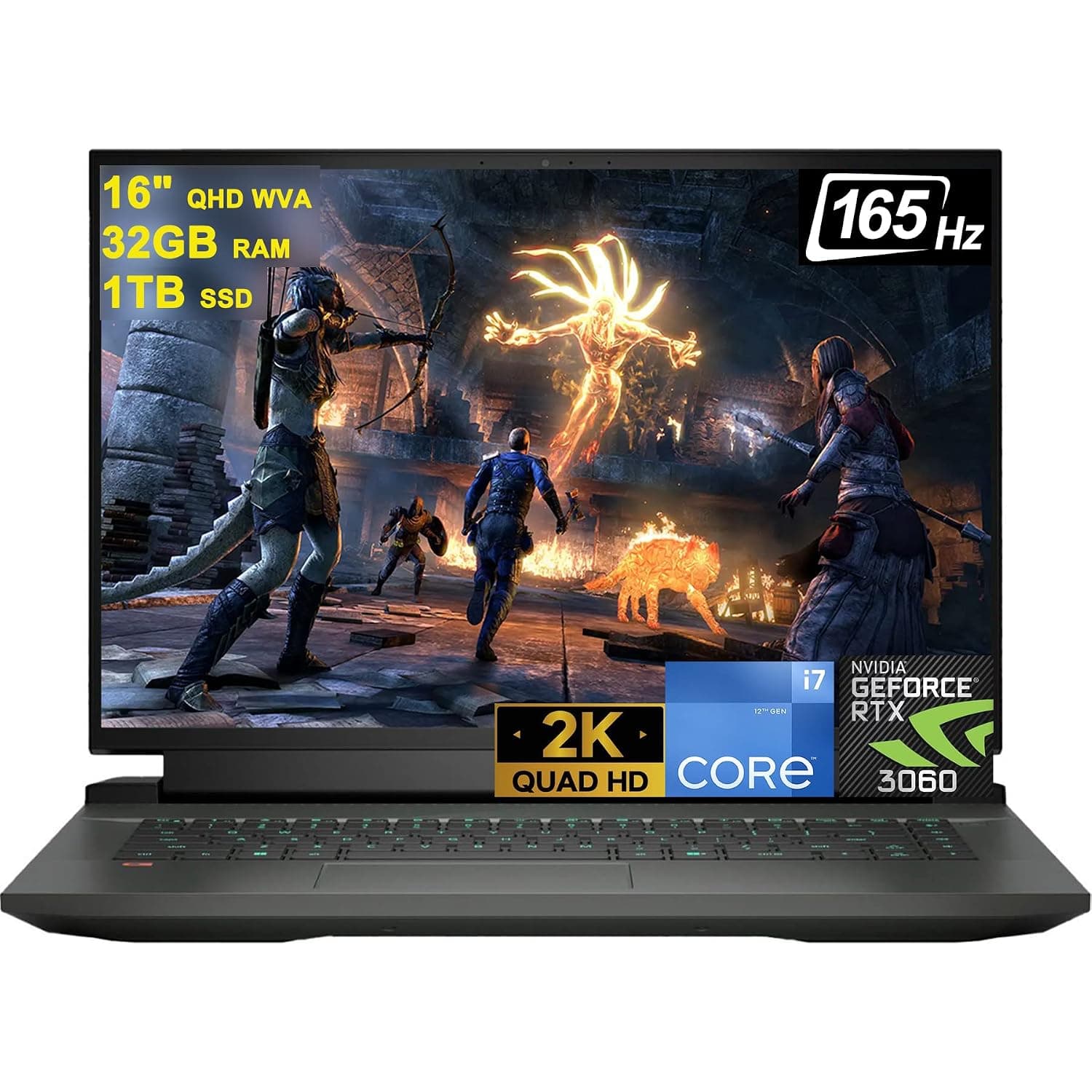 DELL G16 7000 7620 16 Gaming Laptop 16" QHD WVA 165Hz 12th Generation Intel 14-Core i7-12700H (Beats i9-11950H) 32GB RAM 1TB SSD GeForce RTX 3060 6GB Graphic RGB Backlit Thunderbolt HDMI Win11 Black