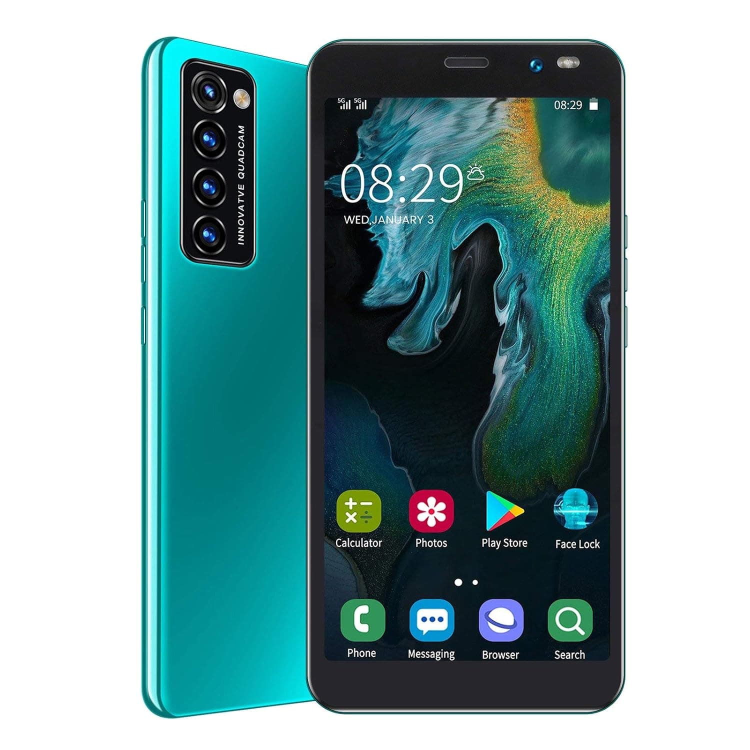 Face Unlocked Smartphone, 512MB 4GB 5.45 In Dual SIM HD Full Screen Cell Phone, 1500mAh Battery,0.3MP 2MP HD Camera, 128GB Expandable Storage (Green)
