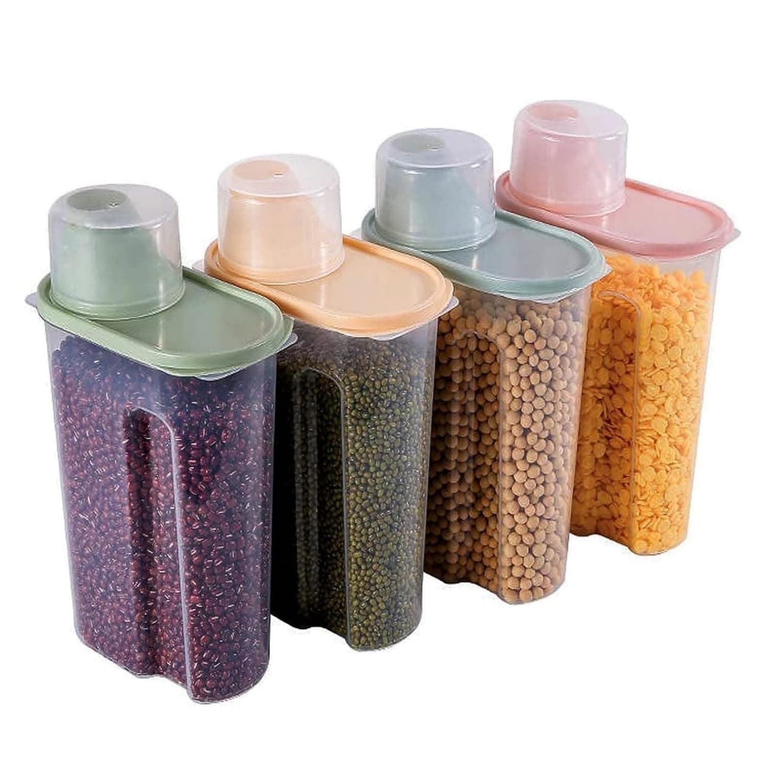 SKY-TOUCH Food Storage Containers 4pcs with Measuring Cup, 2.5L Airtight Plastic Kitchen and Pantry Storage Organizer, Food Grade and BPA Free, for Cereal, Dry Food, Flour and Sugar