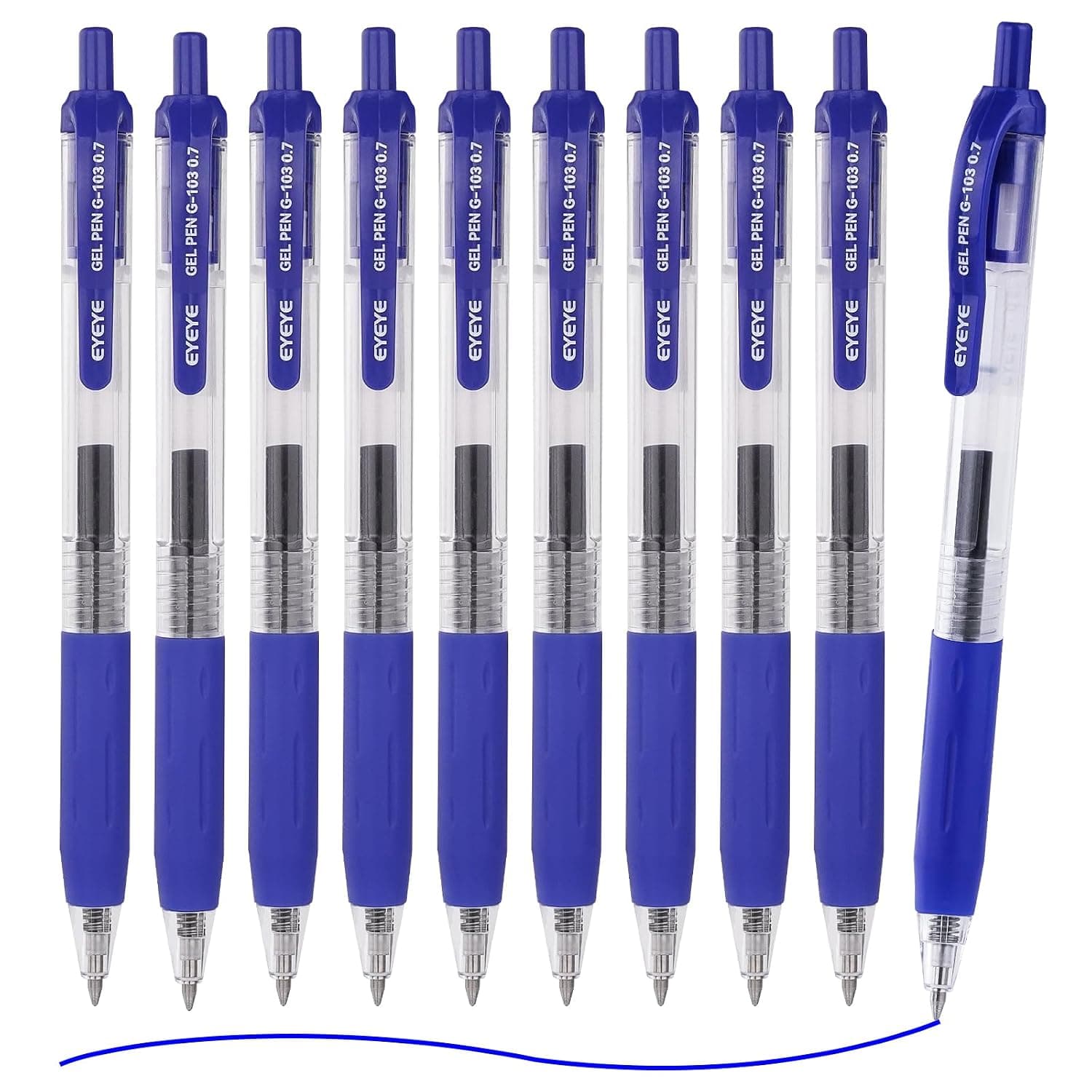 EYEYE G-103 Retractable Gel Pens, Pack of 10 Blue Pen, 0.7mm Medium Point | Back to School Essentials, Quick Dry, Ballpoint Pen Fine Point Smooth Writing Pens for Office Supplies