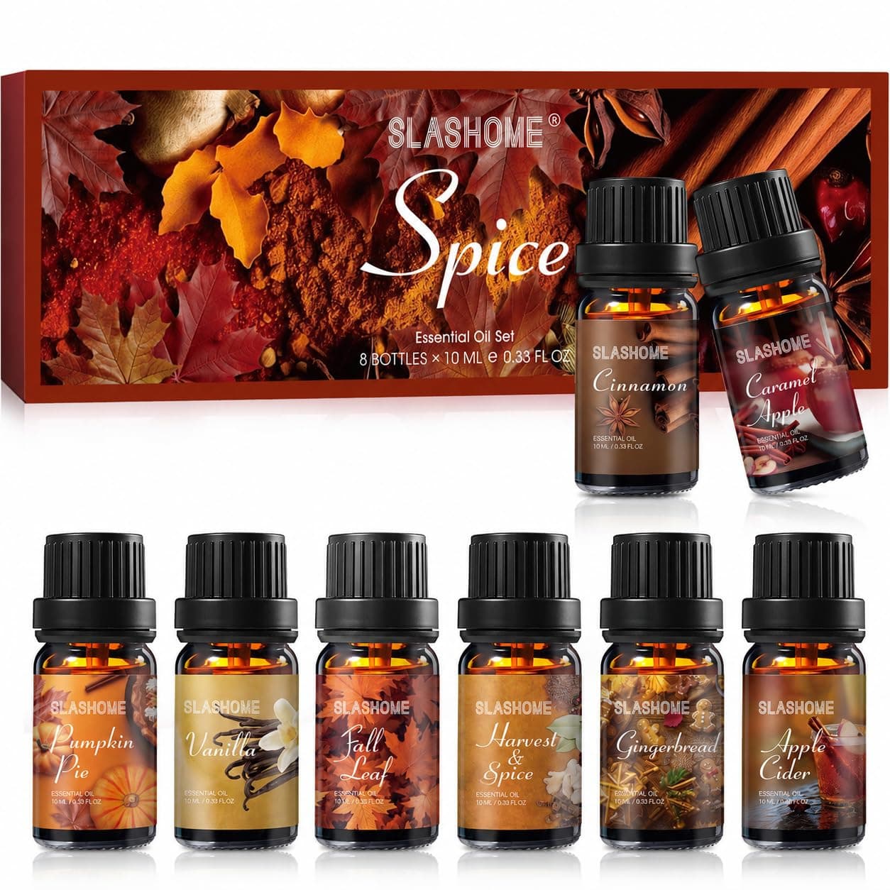 Fall Essential Oils Set | 8 Pcs Autumn Essential Oils for Diffusers for Home, Fragrance Oil for Candle, Aromatherapy Gift Set | Pumpkin Pie, Cinnamon, Apple Cider, Vanilla, Fall Leaf & More