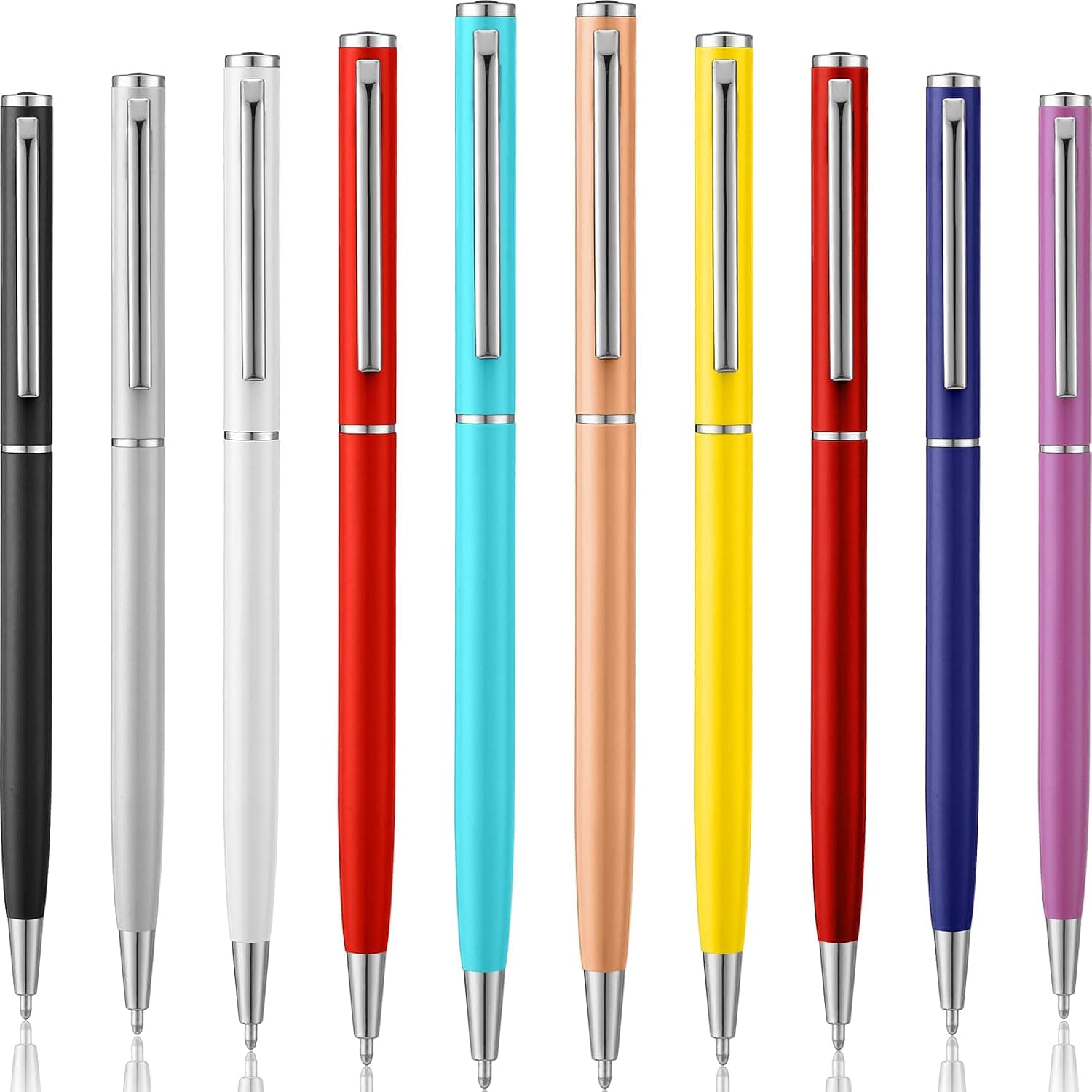 Sayglossy 10 Pack Slim Ballpoint Pens Bulk Retractable Metal Ballpoint Pens Set Writing Gift for Teacher Office Business Students School Wedding Supplies, Metallic Black Ink, 1 mm(Multicolor)
