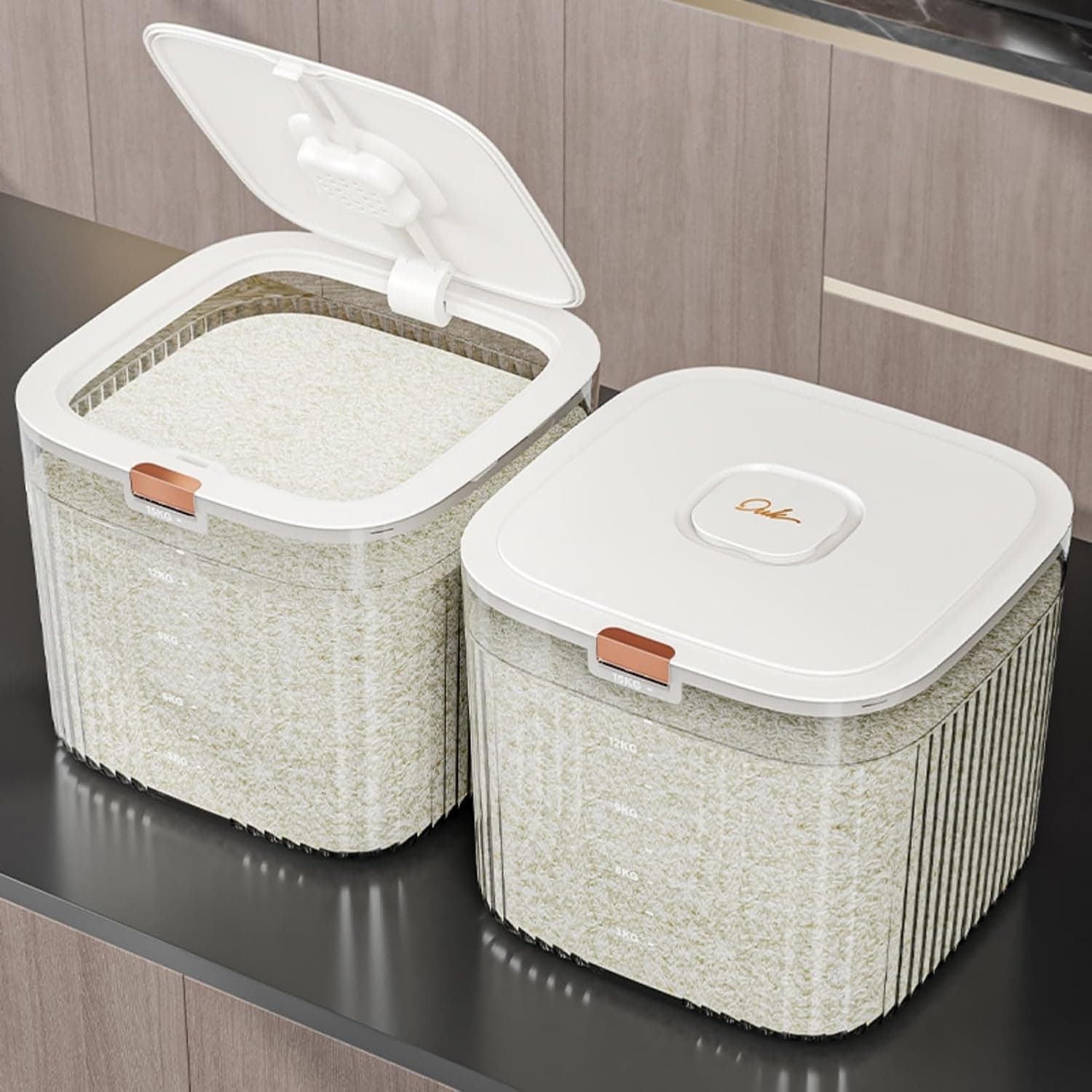 U HOOME Rice Storage Container,Large Food Container Rice Dispenser,Dry Food Storage Container,Pet Food Dispenser,Cereal Dispenser Container with Lids for Home Kitchen Pantry Rice Soybean Corn (10kg)