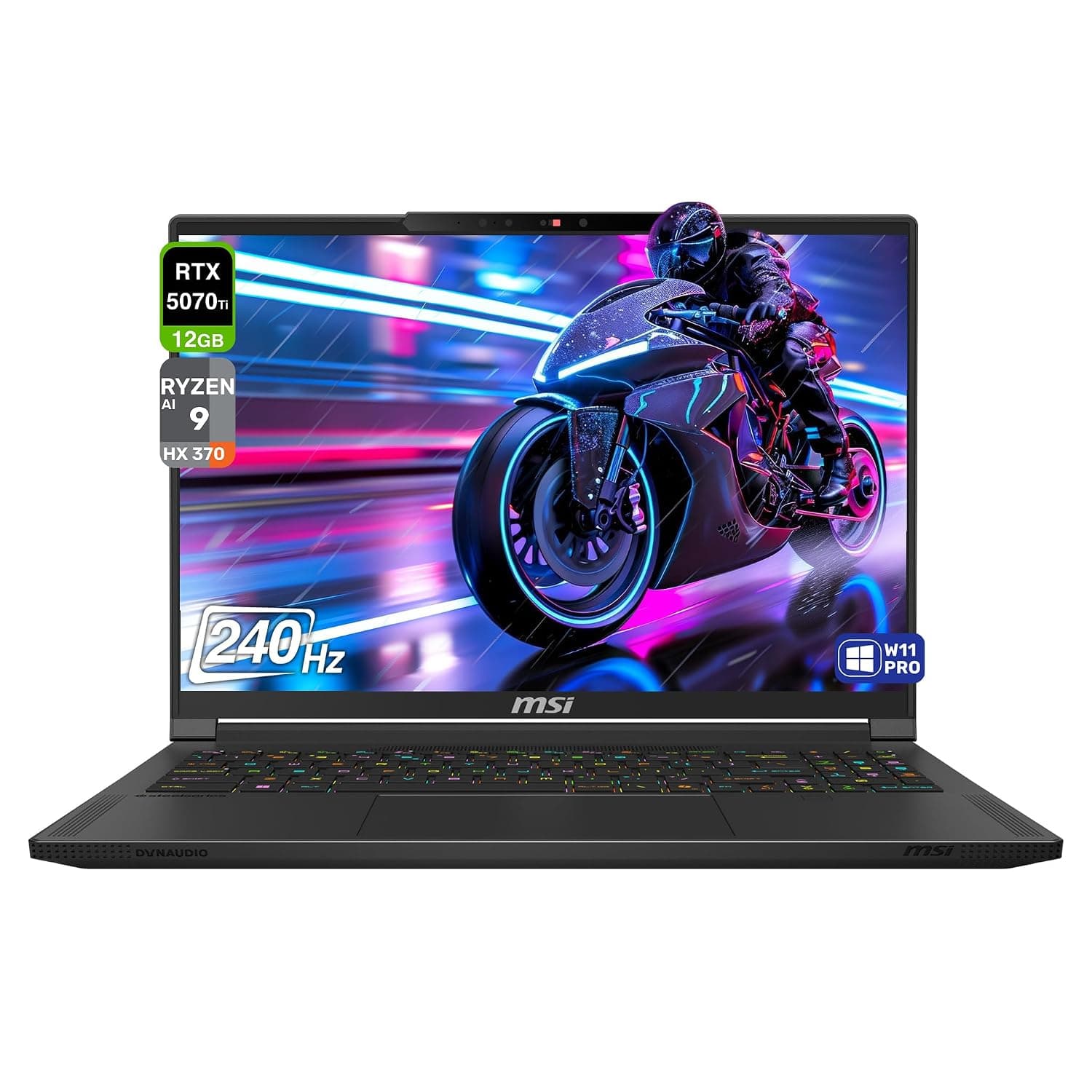 msi Stealth A16 AI+ Gaming Laptop, AMD Ryzen AI 9 HX-370, 32 GB LPDDR5x RAM, 2 TB PCIe SSD, 16" QHD+ (2560x1600) 240Hz, Nvidia G-Force RTX 5070 Ti, RGB Backlit Keyboard, W11 Pro, Core Black