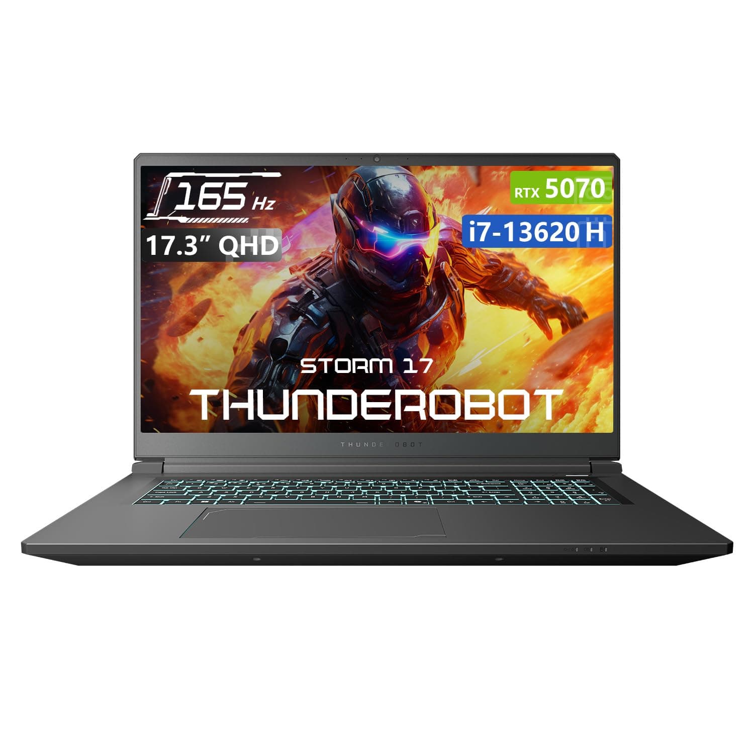 Thunderobot Storm 17 5070 Gaming Laptop, 17.3" QHD 165Hz 2K Display, Core i7-13620H, GeForce RTX 5070, 32GB DDR5 RAM, 1TB SSD, RGB Backlit Keyboard, HDMI, Wi-Fi 6, Win11 Home
