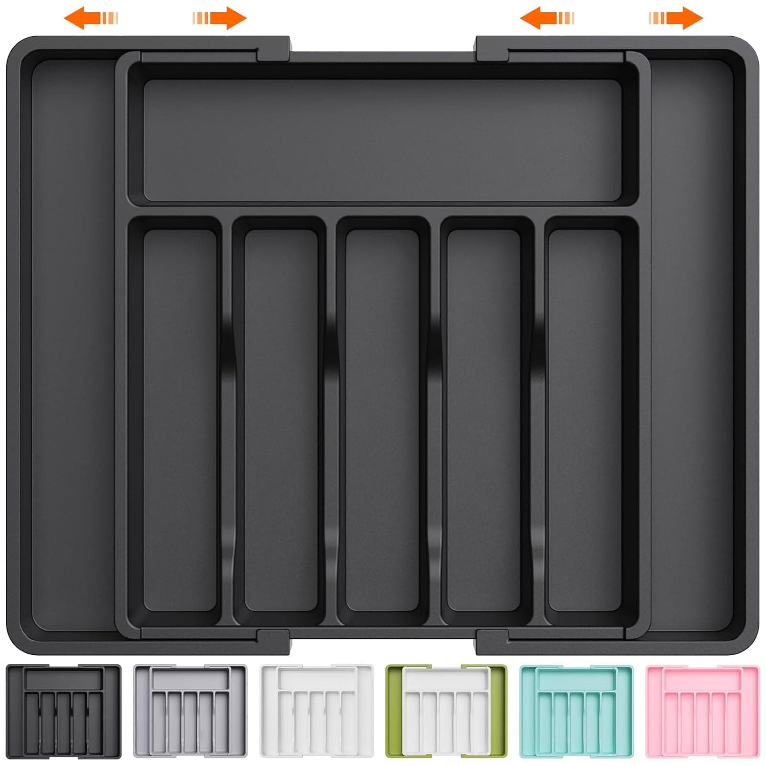 Lifewit Cutlery Drawer Organiser, Large Expandable to 57cm Utensil Tray for Kitchen, Adjustable Silverware and Flatware Holder, Compact Plastic Storage for Spoons Forks Knives, Black