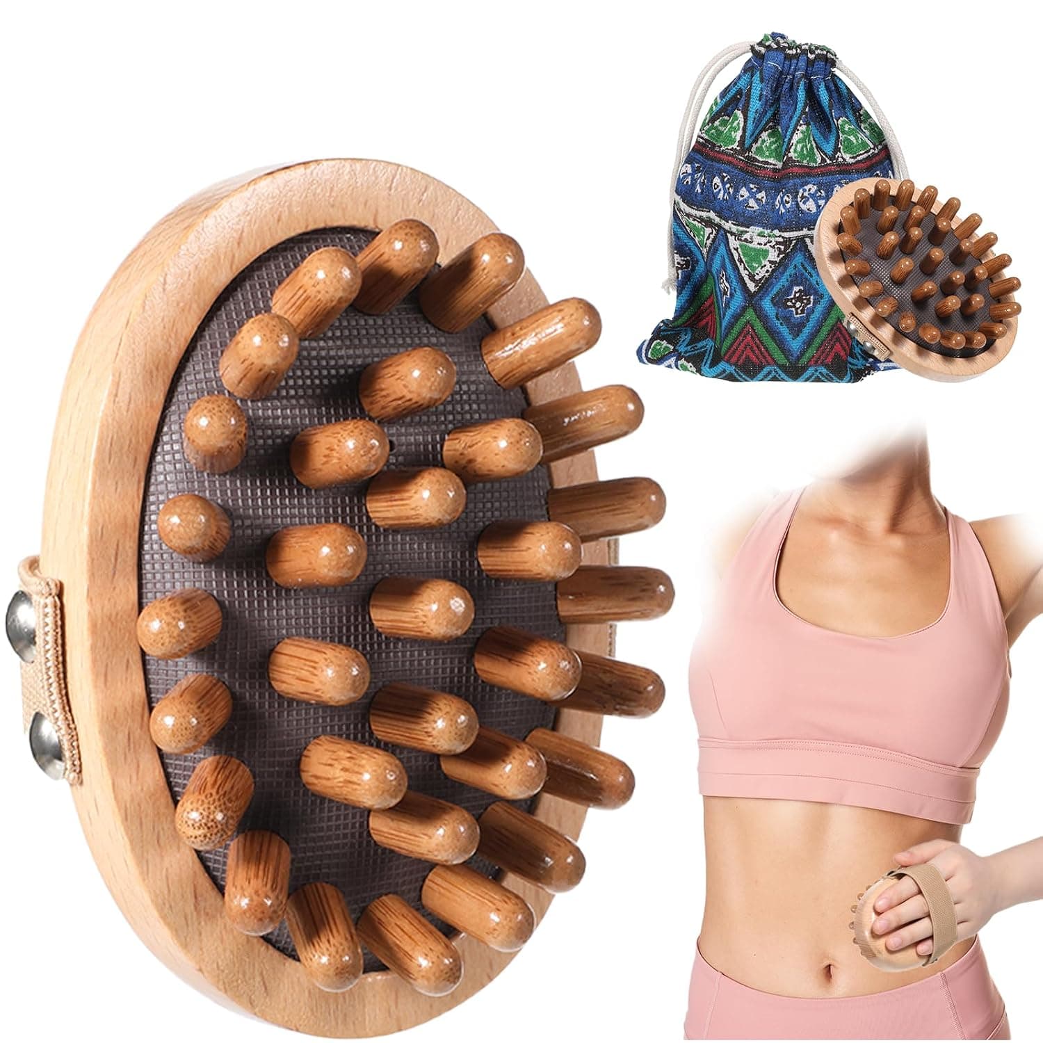 Dimeho Wooden Massage Comb for Body and Scalp, Meridian Point Massager Brush Wood Therapy Massage Tools for Belly Fat Lymphatic Drainage Pressure Brush for Body Shaping & Relaxation