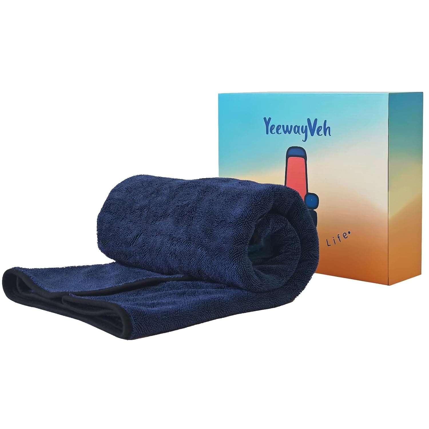 YeewayVeh Long-Reach Pro Car Drying Towels, 48"x32" Extra Large Super Absorbent Towels, 1200 GSM Twisted Loop, Streak-Free Single-Sided Microfiber for Car Detailing, SUV, Truck (Dark Blue)