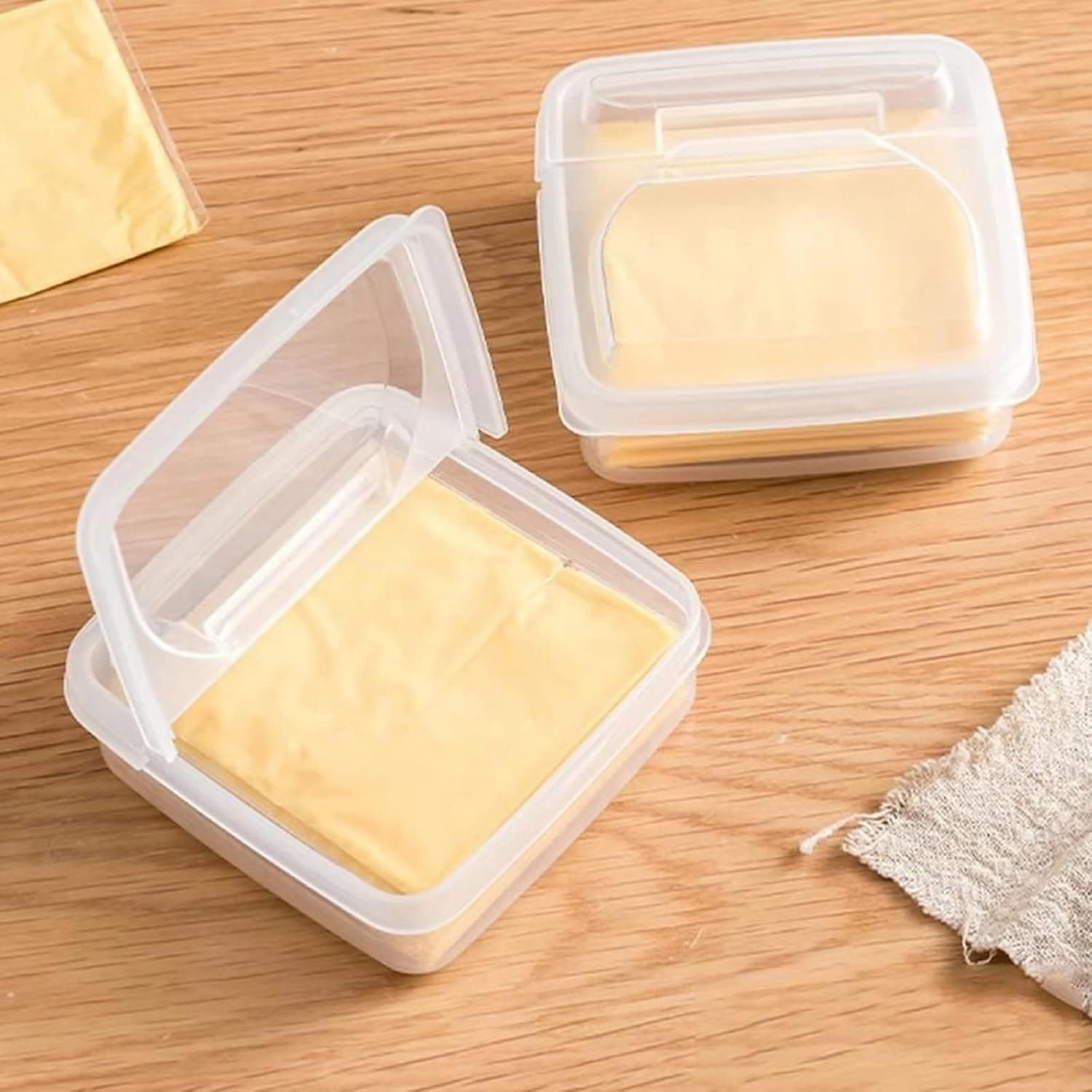 2 Pack Sliced Cheese Storage Container for Fridge, Clear Plastic Butter Box with Flip Lid, Refrigerator Food Keeper, Airtight Leakproof Reusable BPA Free, Stackable Space Saver Kitchen Organizer