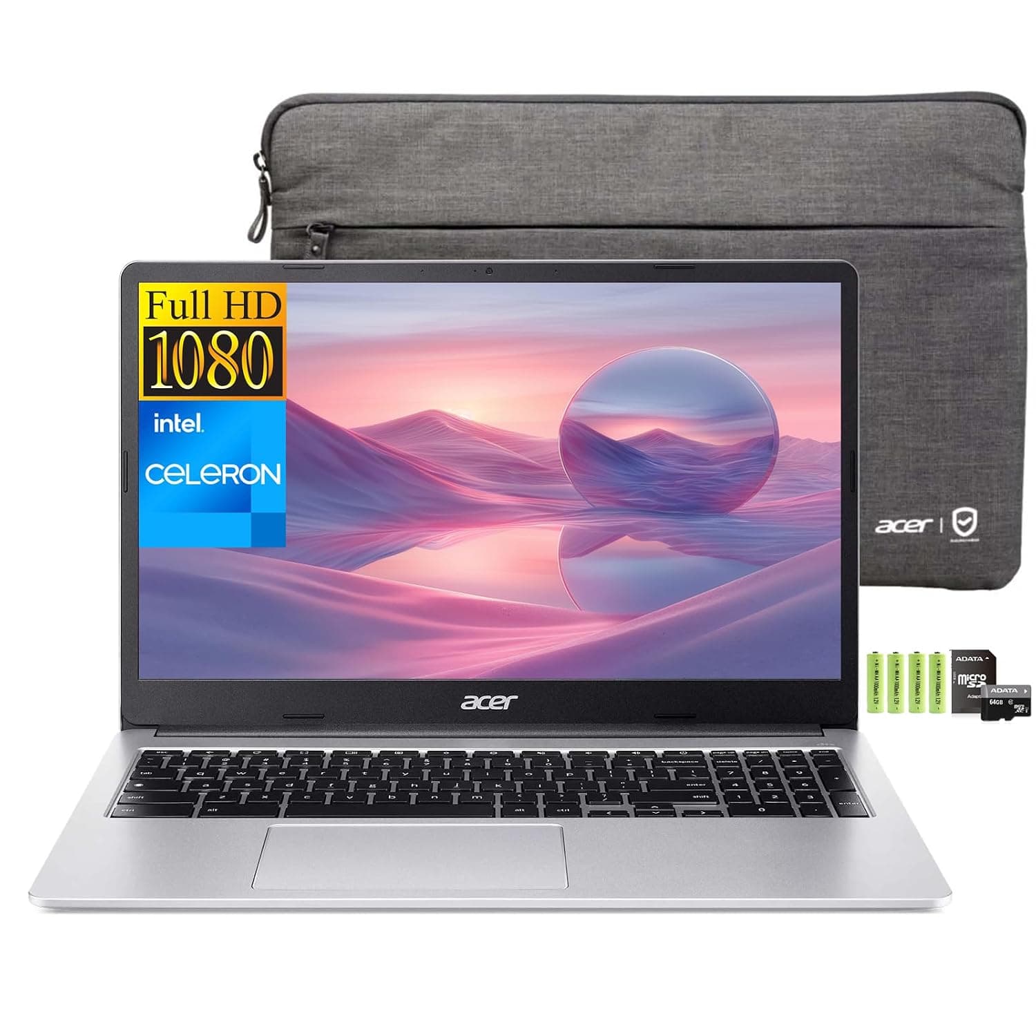 acer Chromebook 315 15.6" FHD Laptop for Home & Students, Intel Celeron N4500 Processor, 4GB RAM 128GB Storage(64GB eMMC+64GB SD Card), Numeric Keypad, Wi-Fi 6, Webcam, Type-C, Chrome OS, w/Battery