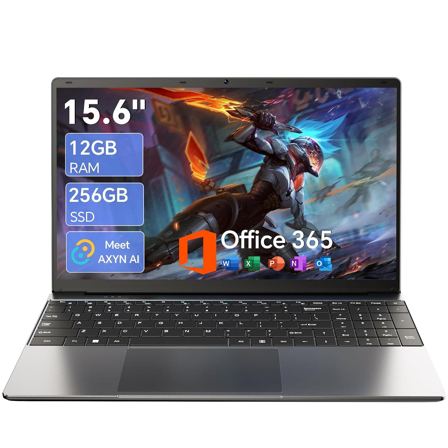 15.6'' AI Laptop with Office 365 12GB RAM 256GB SSD Win 11 Laptops | 7000mAh Battery, IPS FHD, 180°Viewing, Quad-Core Processor, Type-C, WiFi5, Portable Thin Business Student Laptops, Sliver