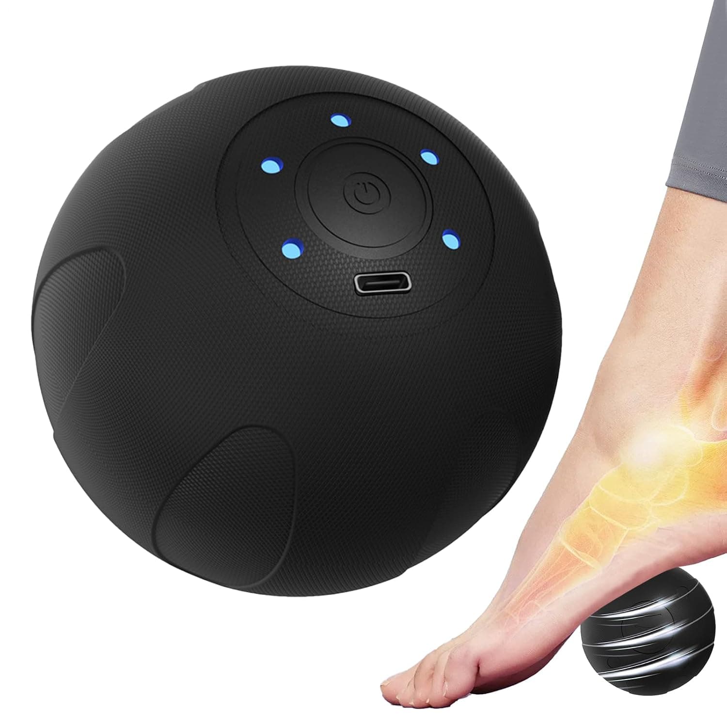 Vibrating Massage Ball Portable Rechargeable Handheld Vibrating Cordless | 5-Speed Foot Massager Ball for Fitness Yoga Muscle Relaxation Back Neck Shoulder Arm Waist Thigh