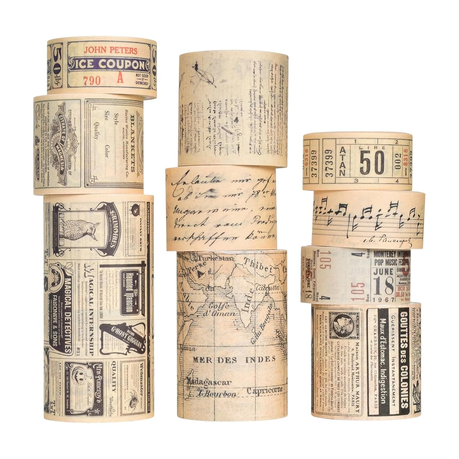 Vintage Washi Tape Set,Nostalgic Style Decor Sticker,For Diy Craft,Vintage Scrapbook Supplies, Gift Wrapping.10 Roll