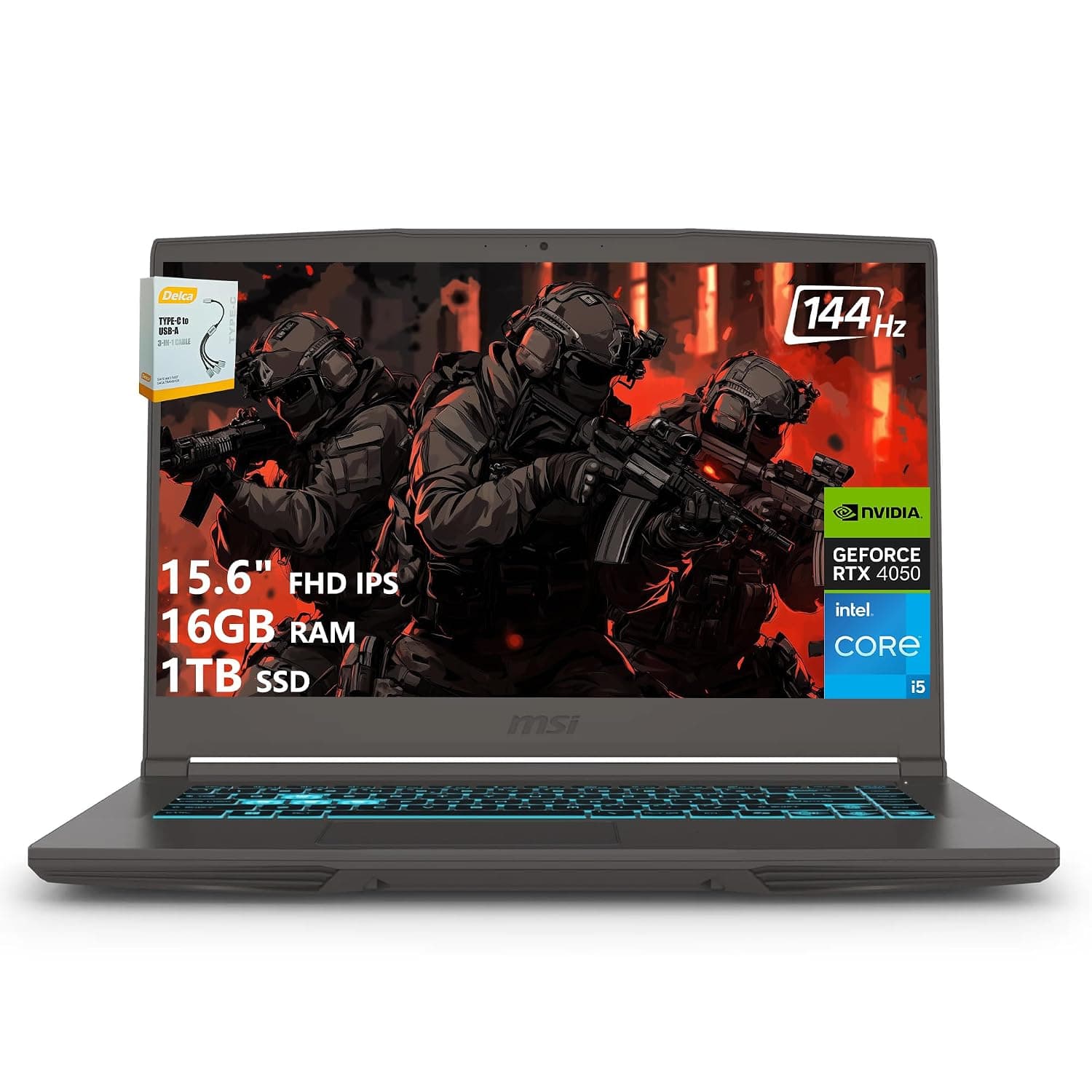 msi Thin 15 Gaming Laptop | 15.6" FHD IPS 144Hz | Intel 8-Core i5-13420H (> i7-12650H) | 16GB RAM 1TB SSD | GeForce RTX 4050 6GB | Type-C Backlit Keyboard Wi-Fi 6E Win11 w/DLCA Accessory