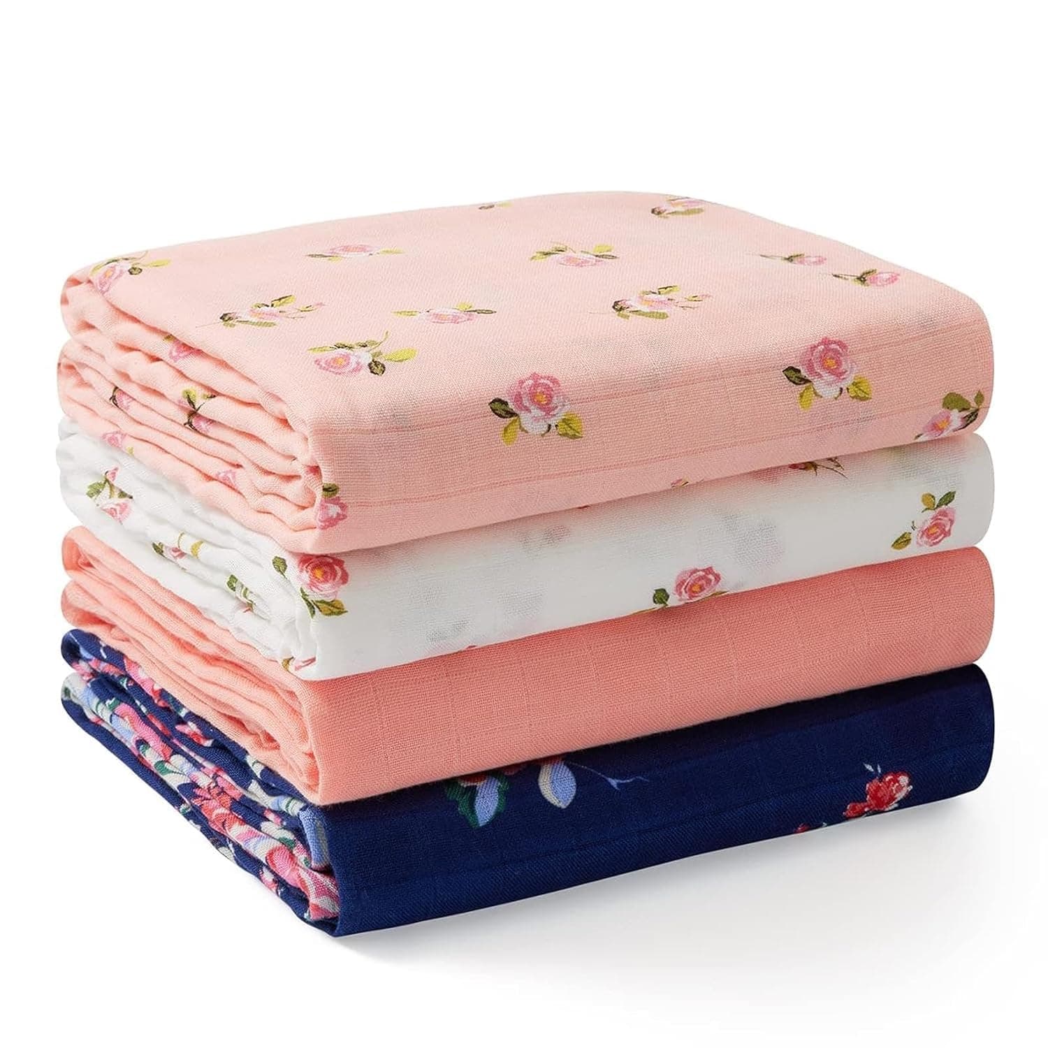 Momcozy Muslin Swaddle Blankets, 4-Pack, Large 47"x47", Breathable | Skin-Friendly Receiving Blankets, Swaddle Blanket for Baby Shower Gifts & Baby Registry Essentials, Blooming Dream