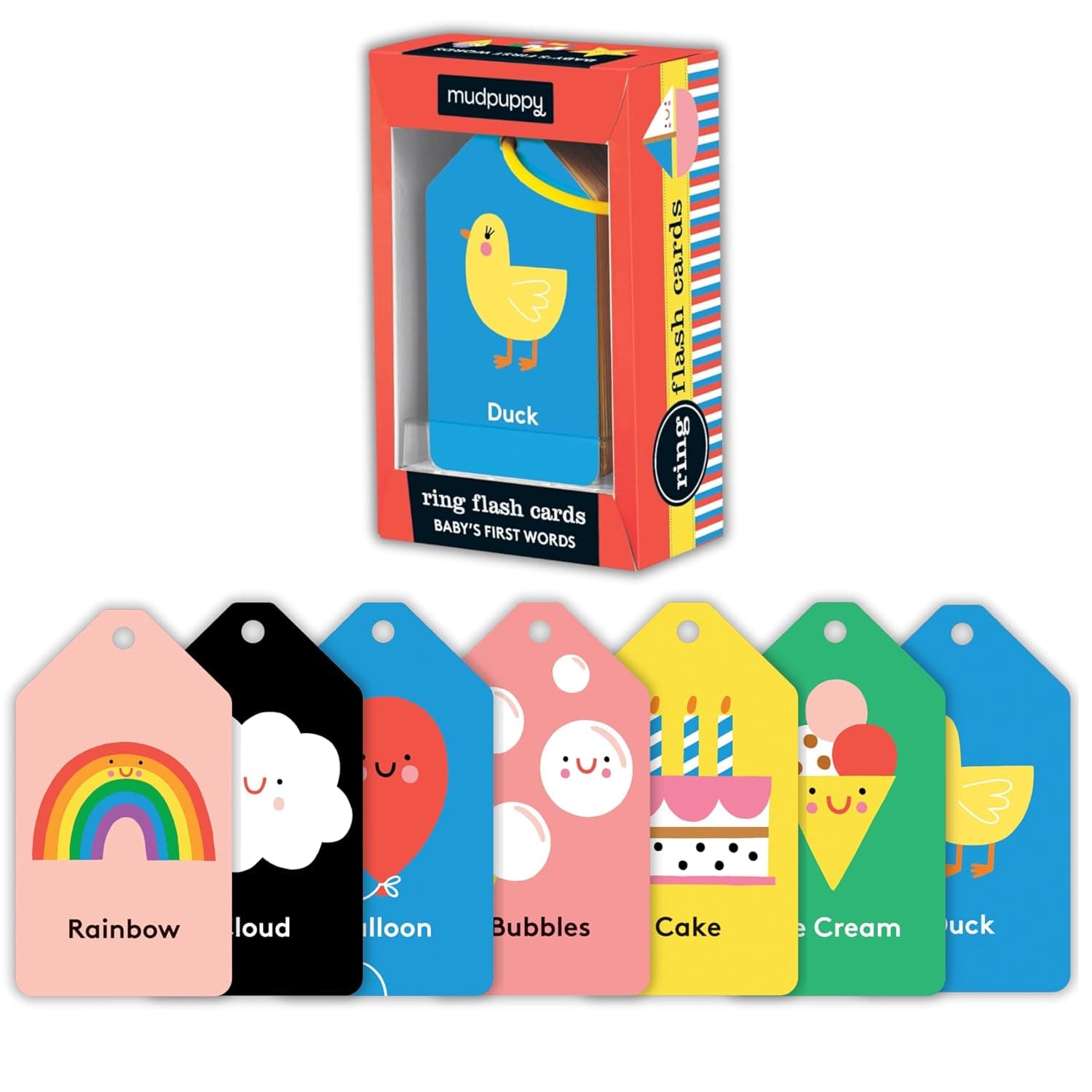 Mudpuppy Baby's First Words Flash Cards – 26 Double-Sided Word Flash Cards on a Reclosable Plastic Ring, Learning Game for Babies and Toddlers Ages 3 to 5, Multicolor