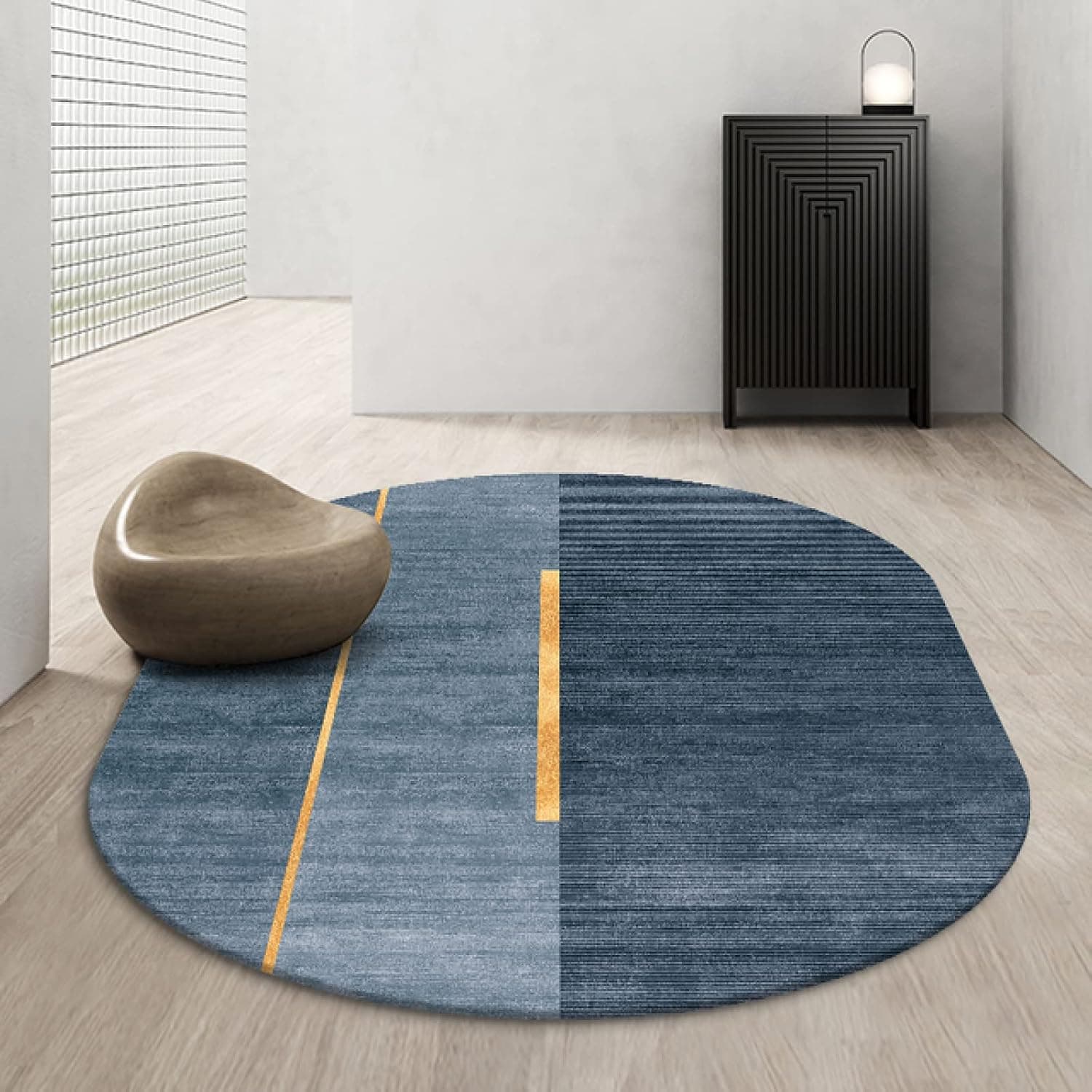NonSlip WashableShort with Blue Lines 160x230cmPerfectLiving Room Bedroom Kids Room Decor