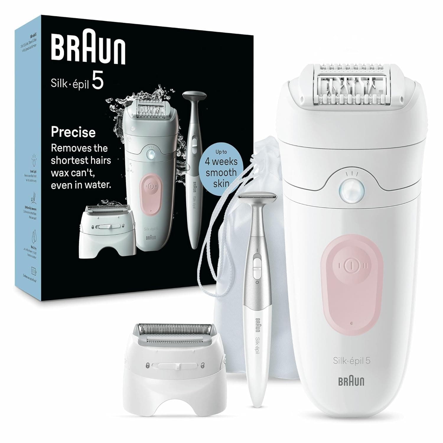Braun Silk-épil 5 Women's Epilator Long Lasting Epilator with Bikini Trimmer (Intimate Area Trimmer) White / Flamingo Pink