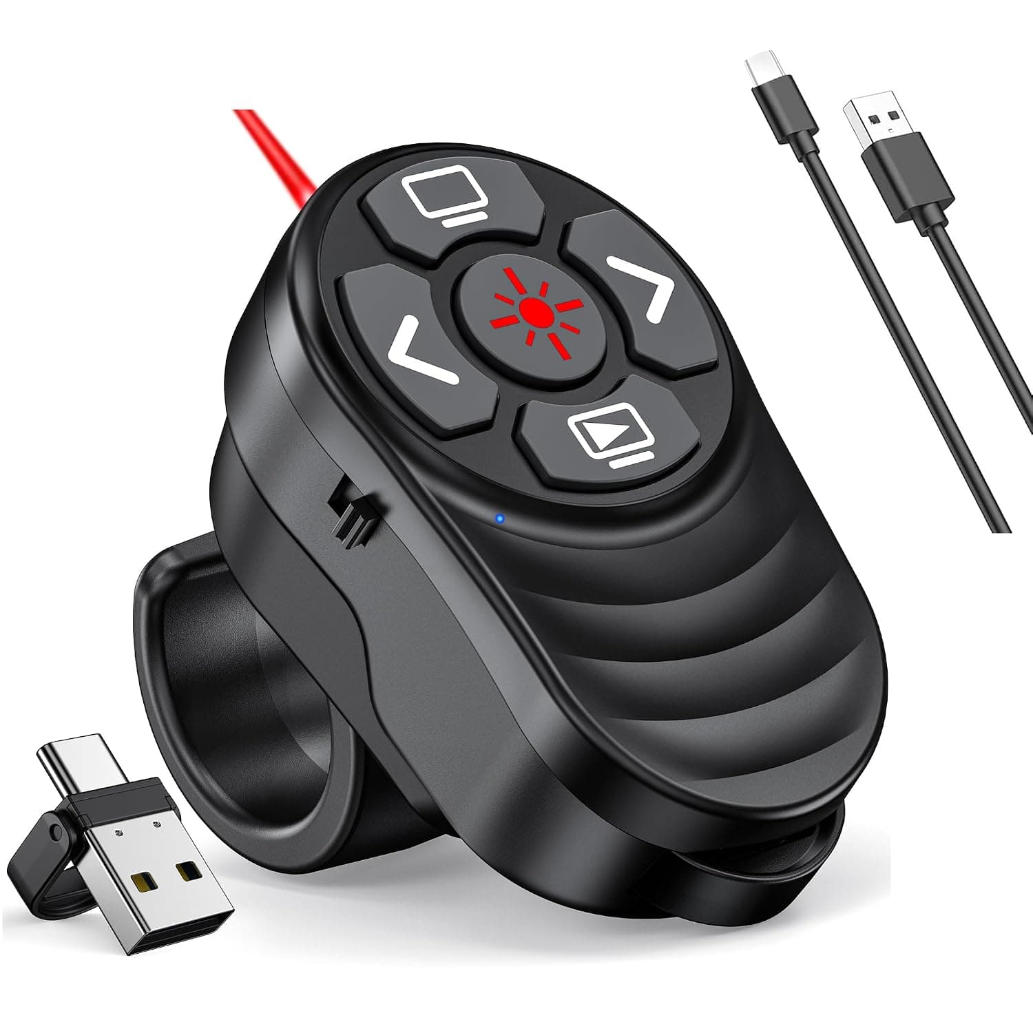 2 in 1 Presentation Clicker with Laser Pointer,Rechargeable Presentation Clicker Finger Ring Long Distance PPT Clicker Remote Wireless Clicker Laser Pointer for Classroom Teacher Projector