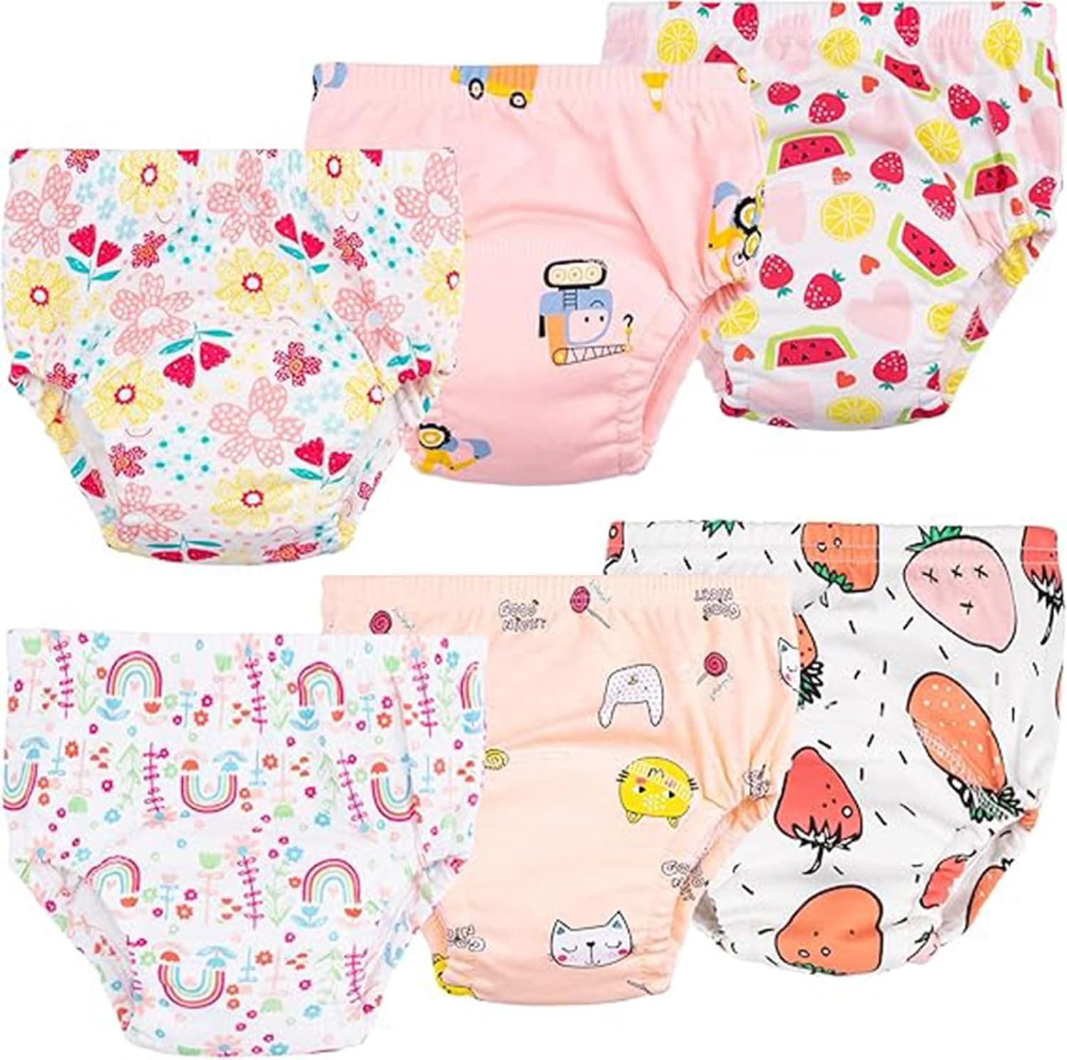 Potty Training Pants - 6 Packs Reusable Baby Toddler Underwear With Patterns for Boys, 100% Cotton Washable Toilet Training (6P Pink, Medium)