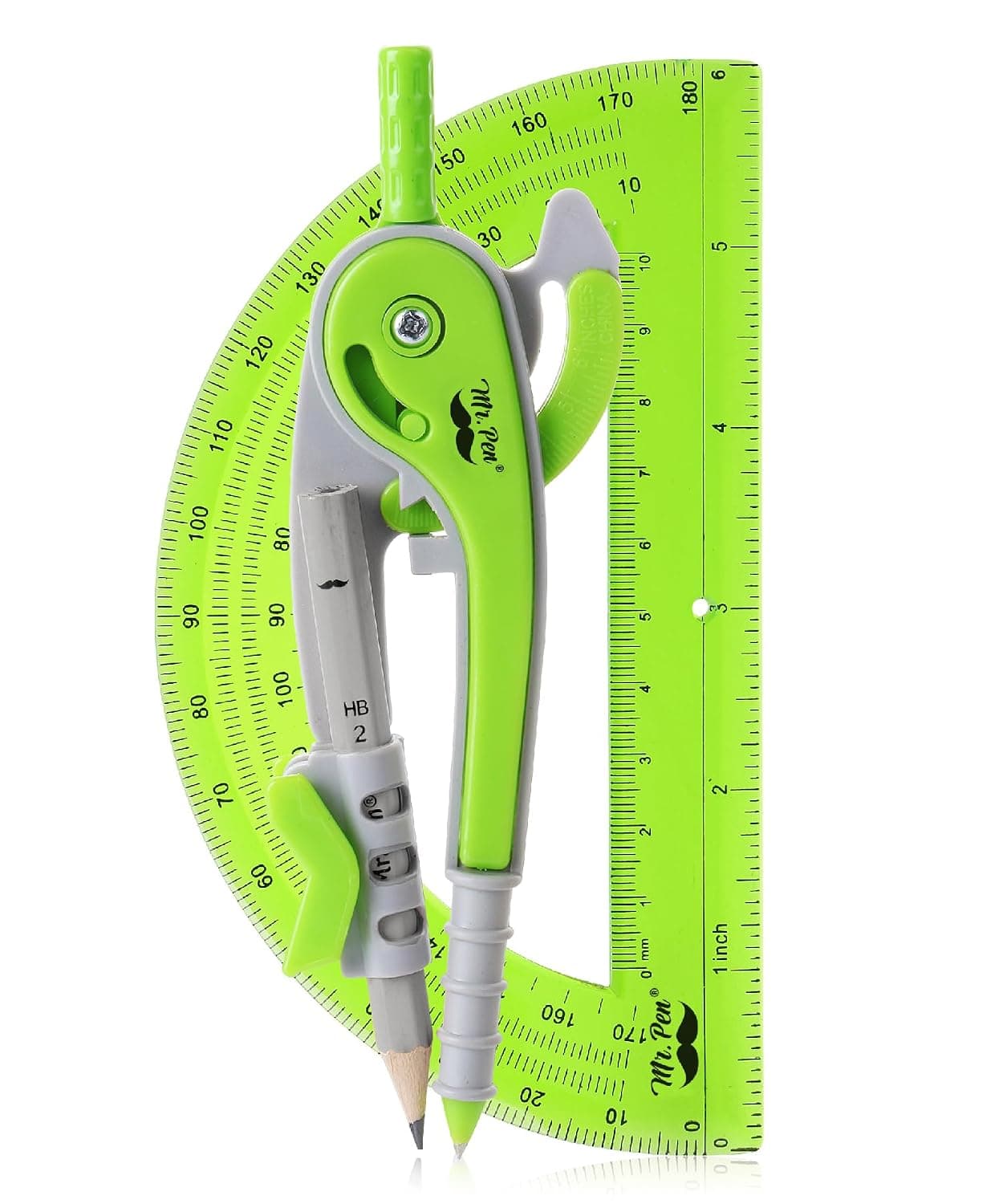 Mr. Pen- Geometry Compass and Protractor Set, 6 Inch Compass | 6 Inch Protractor, Drawing Tool for School, Clear Plastic, Easy Grip, Precision Design for Math, Art, Drafting, Architecture