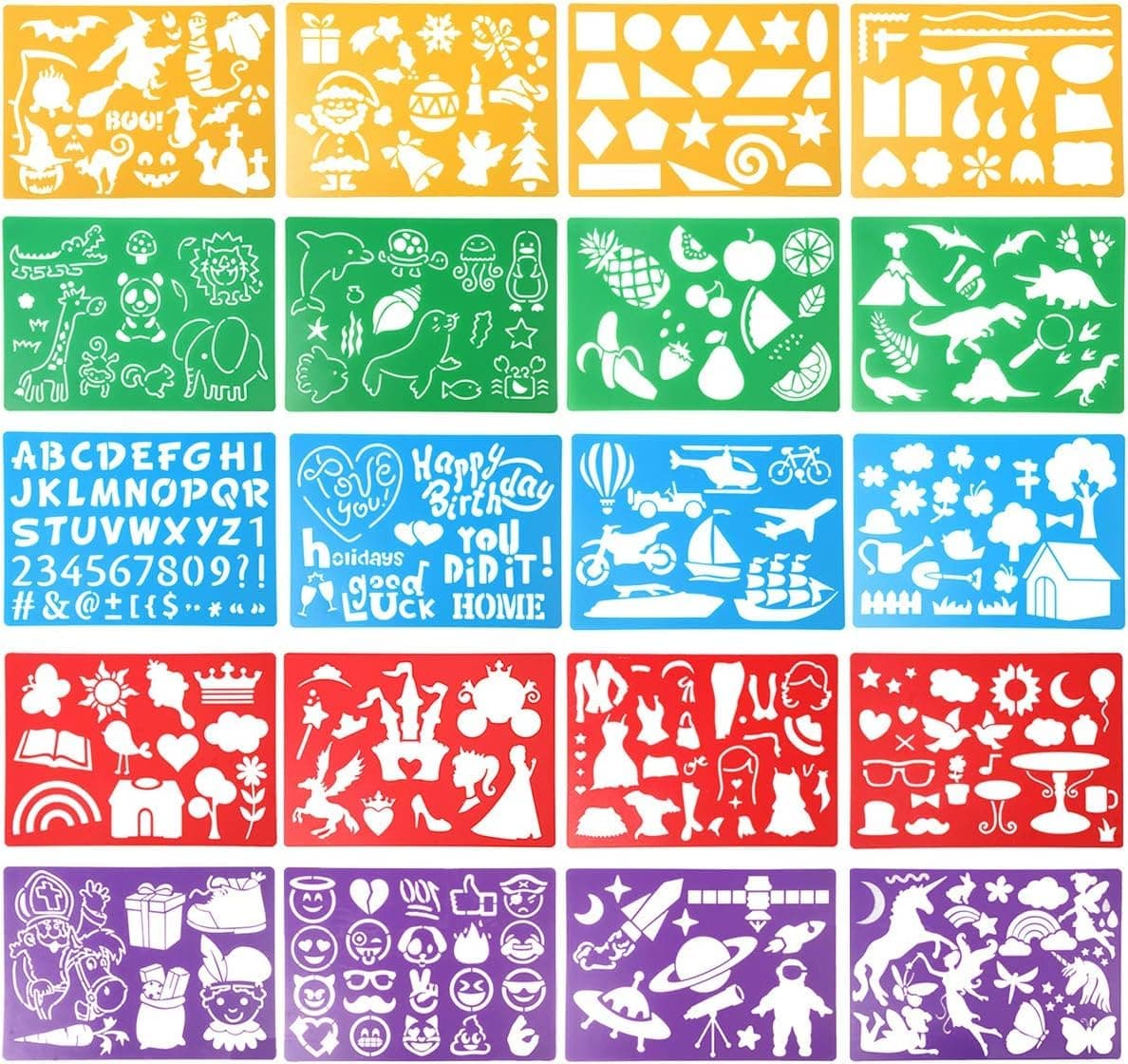 YelaJoy Kids Drawing Stencils Set – 20-Piece Plastic Kit with 300+ Patterns for Arts, Crafts, & Card Making – Ideal for Boys, Girls & Gift Giving