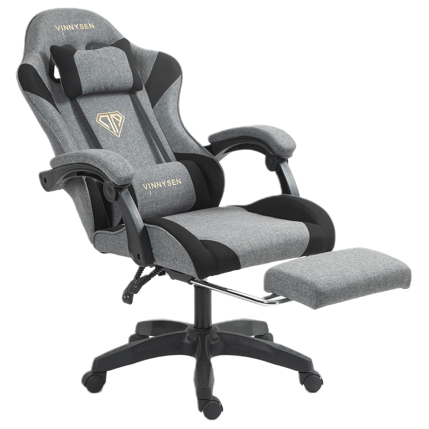 VINNYSEN Gaming Chair, Computer Chair with Footrest and Lumbar Support, Height Adjustable Game Chair with 360°-Swivel Seat and Headrest and for Office or Gaming (Grey)