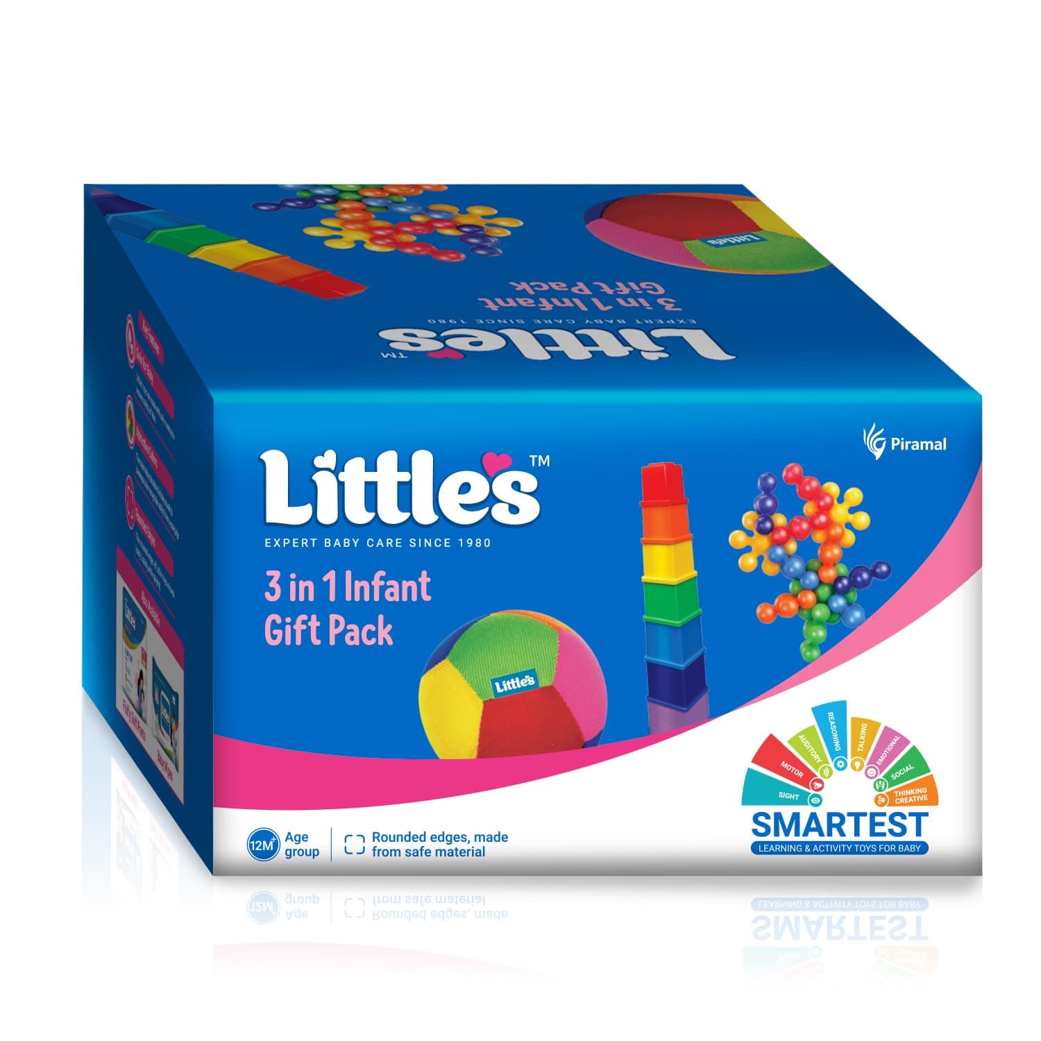 Little's 3 in 1 Infant Gift Pack Baby Toys | Stacking Cubes | Plush Baby Ball | Interlocking Stars | for 1+ Years Kids | Multiple Shapes & Colors | Gifts for Kids | Educational Toy