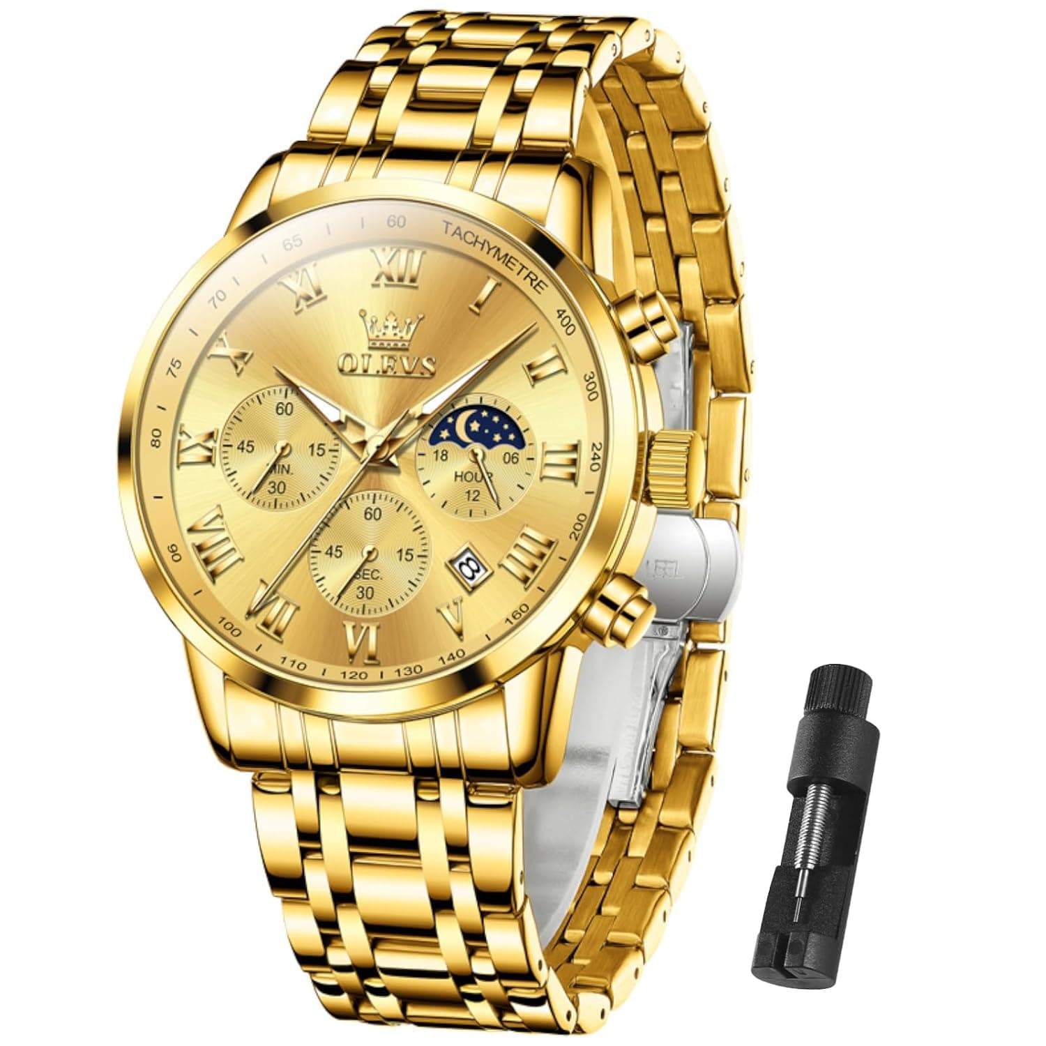 OLEVS Men Multifunction Watch, Multi Dial Waterproof Luminous Chronograph Men's Watch with Date Gift for Men,Stainless Steel Watches for Men,Classic Men Wrist Watch