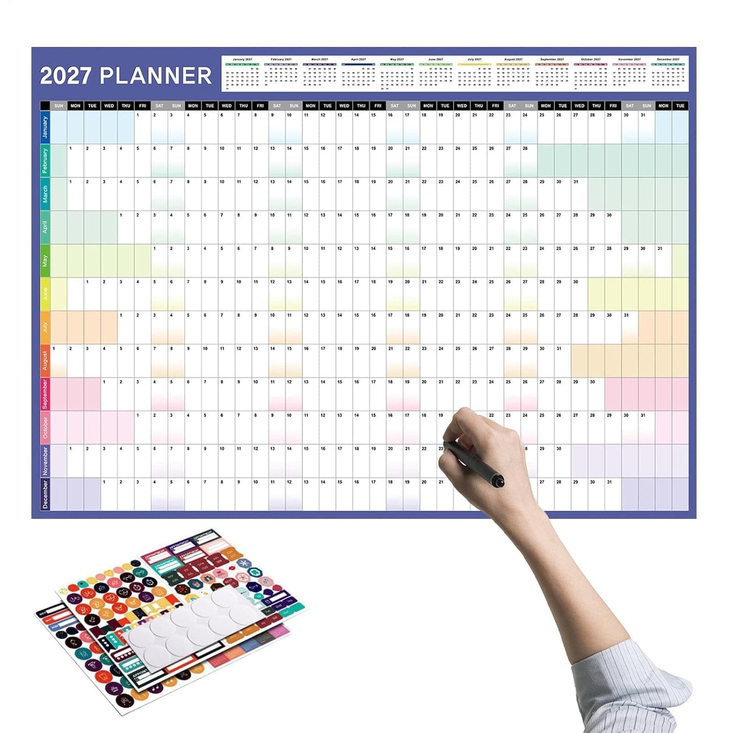 2027 Wall Calendar, 12 Month Large Annual Wall Planner with Colorful Labels