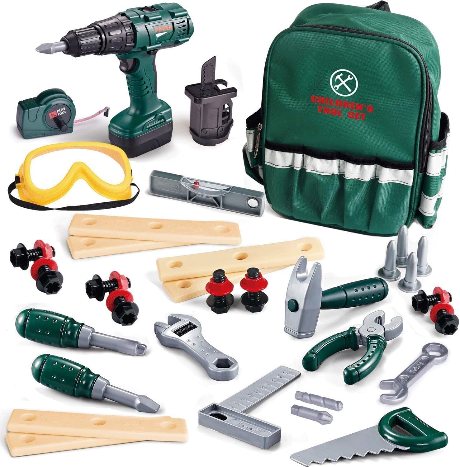 Kids Tool Set for Toddlers - 25PCS Pretend Play Construction Toys with Toy Drill, Tool Backpack & Building Pieces, Montessori Imaginative Role Play Toy for 3-6 Year Old Boys Girls(backpack version)