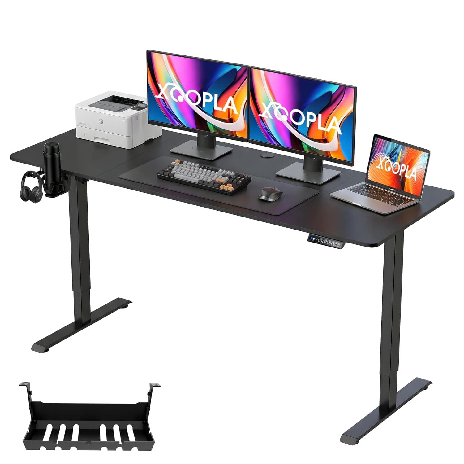 Xoopla Standing Desk Height Adjustable Desk, Electric Lifting Table | Cable Management, 3 Memory Presets, Ergonomic Computer Table for Home Office & Gaming(Black, 140 x 60CM)
