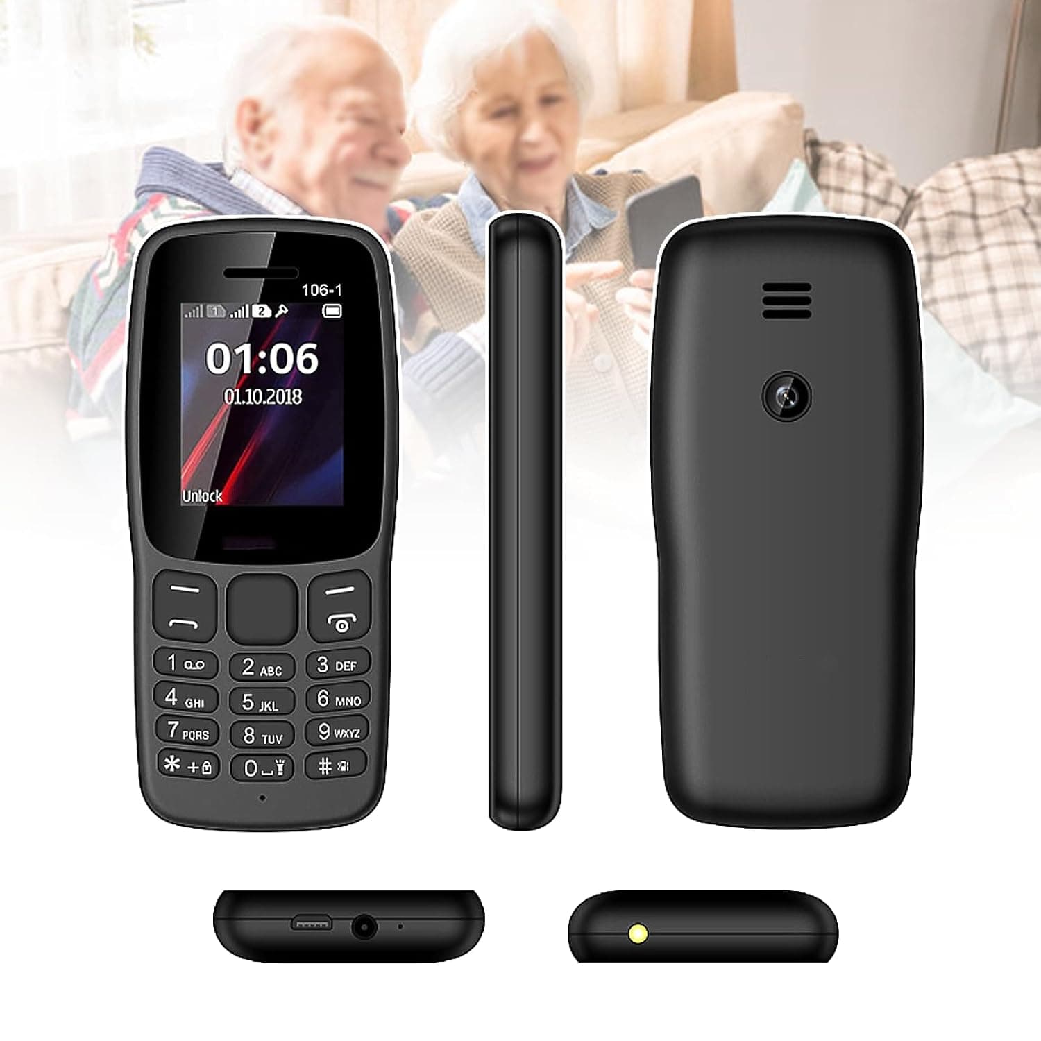 Basic Mobile Phones for the Elderly and Kids, Unlocked Dumb Phones, Cell Phones Without Internet - with Big Buttons, MP3, MP4, Camera, Flashlight, SOS,Black