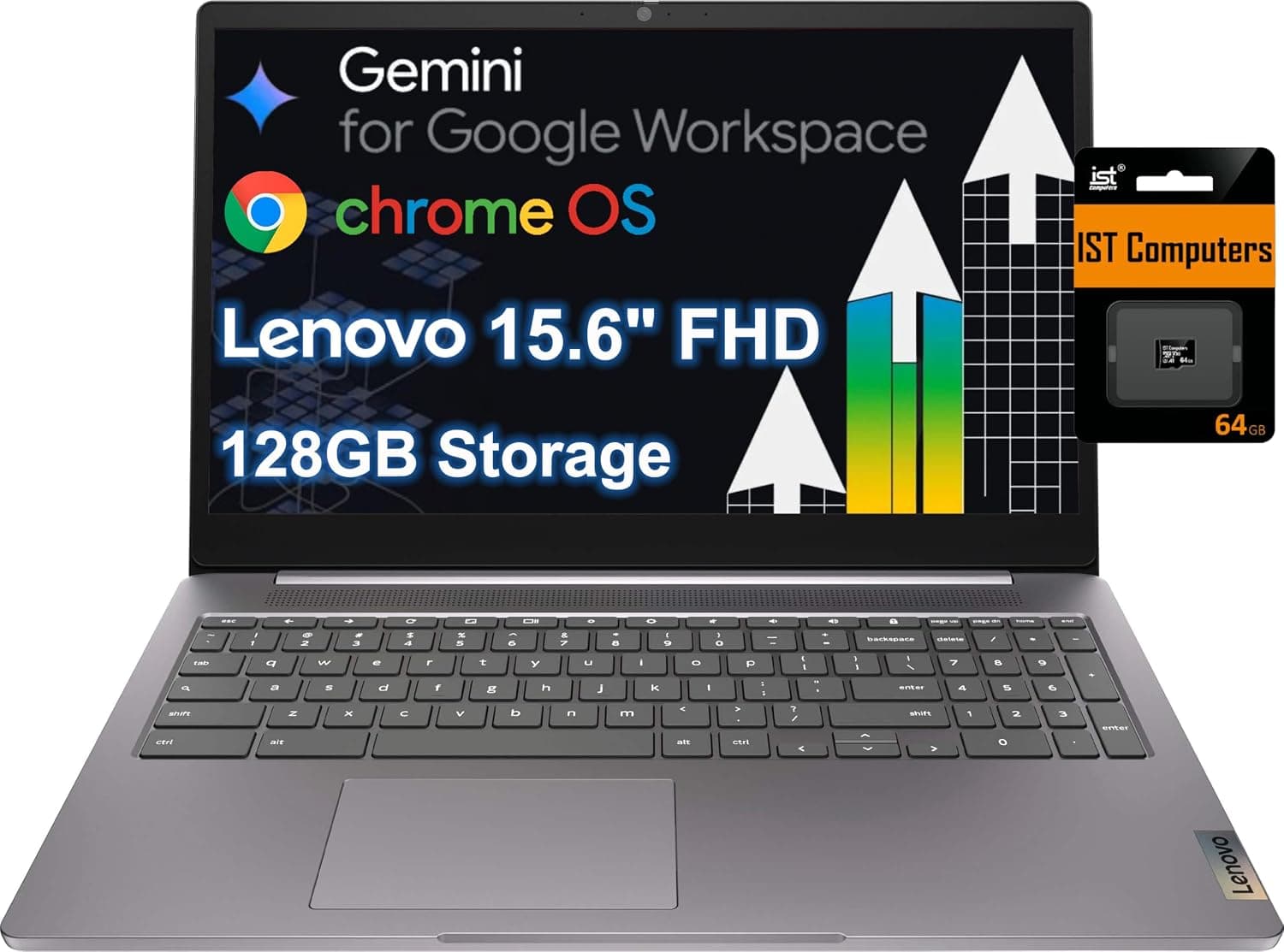 Lenovo Chromebook 15, Intel Celeron N4500, 4GB RAM, 15.6" FHD Anti-Glare | 64GB eMMC + 64GB SD Card, for Home, Students & Everyday Use, Lightweight, Webcam, Wi-Fi, 10-Hr Long Battery Life, Chrome OS