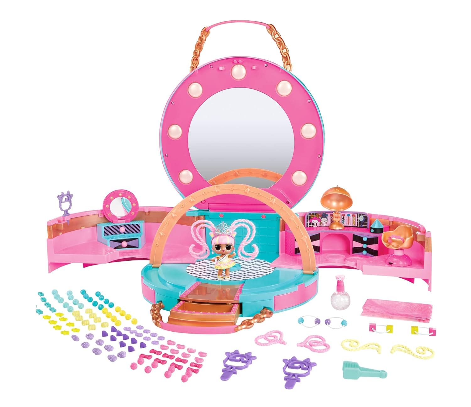 L.O.L. Surprise! Hair Beads™ Salon Playset – Includes Doll, 100 Beads, Hair Ties, Mirrors & Surprises, DIY Customizable Hairstyles with Water Beads for Kids