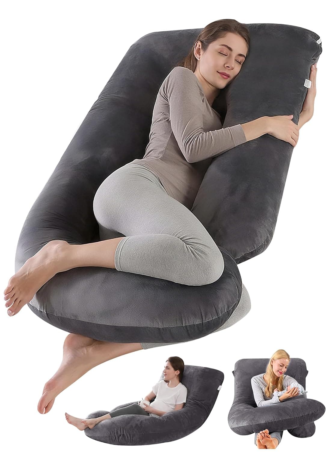 G-Shaped Full Body Pregnancy Pillow for Pregnant Women,مخدة حوامل,Maternity Pillow with Removable Cover,Detachable and Washable Crystal Cover,Support for Back, Legs, Belly, HIPS (Black)