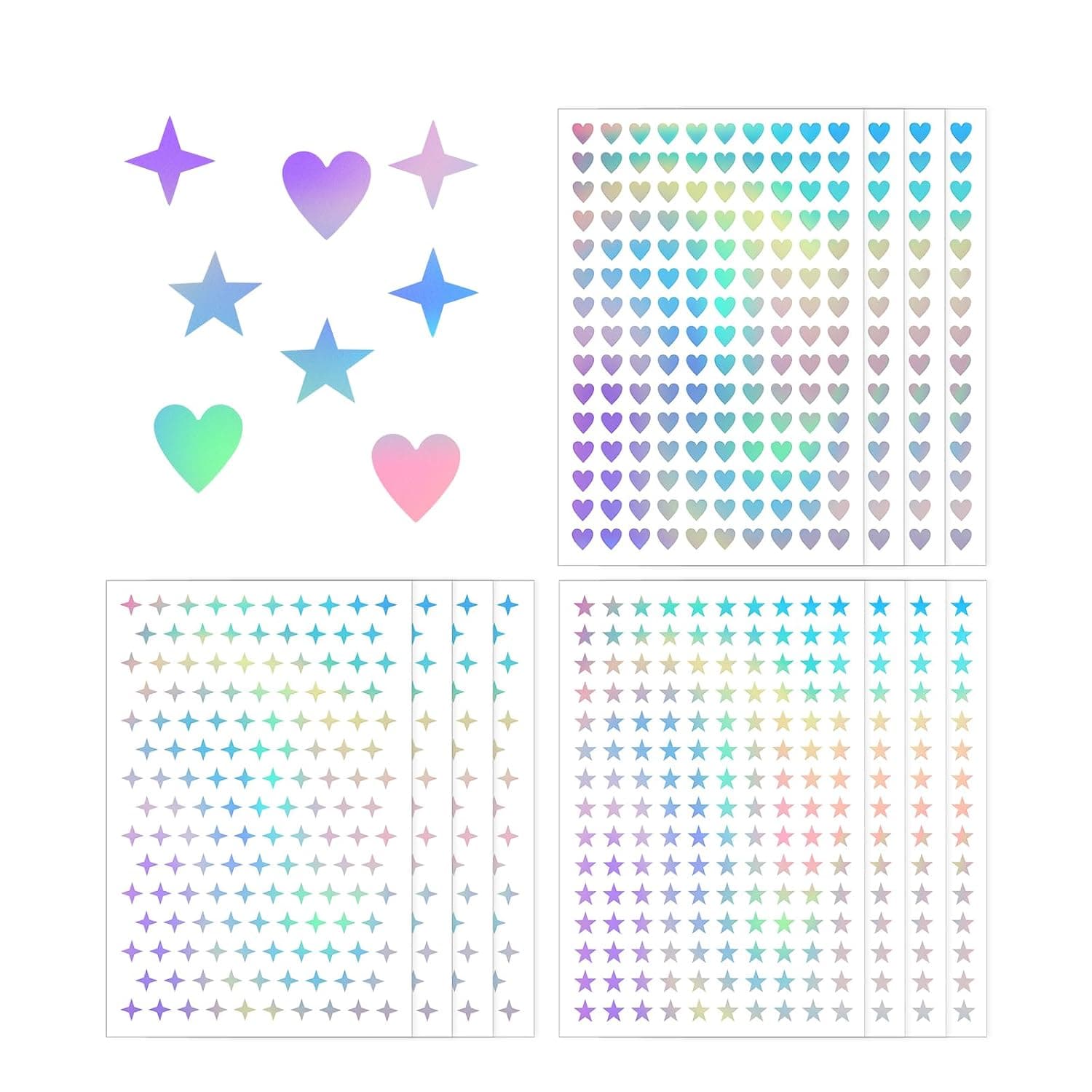 1800pcs Mini Holographic Stickers, Glitter Foil Small Stickers Self-Adhesive Reward Stickers Tiny Heart Stickers Behavior Chart Stickers DIY Star Stickers for School Home Classroom Reward