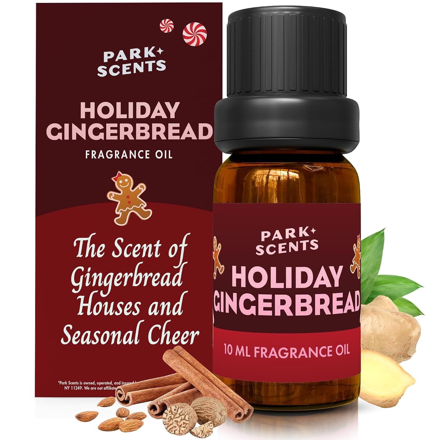 Park Scents Holiday Gingerbread Fragrance Oil – Theme Park Winter Holiday Xmas Christmas Essential Oils for Diffuser with Ginger, Cinnamon, Clove, Nutmeg, Almond, Molasses, Sugar – Made in USA (10ml)