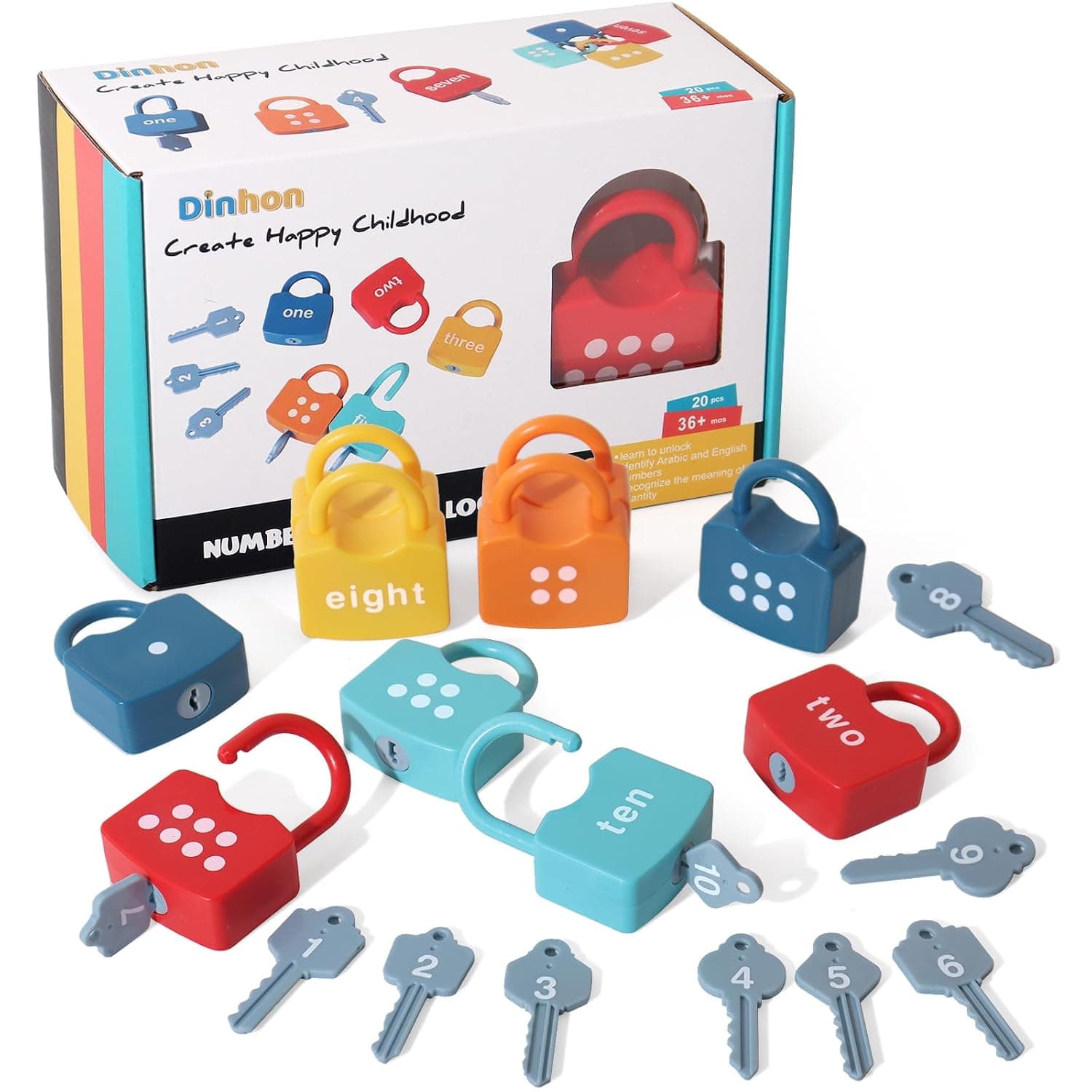 Dinhon Kids Learning Locks with Keys 5 to 7 Years Numbers Matching & Counting Montessori Educational Toys 2 to 4 Years Boys and Girls Preschool Games Gifts | preschool educational toy Numbers Matching & Counting Game Boy and girl holiday gifts