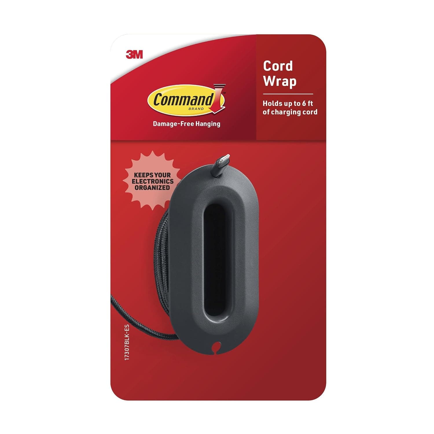 Command Cord Wrap, 2 Units and 4 Medium Strips, Black, 1 Unit Holds up to 6 ft of Charding Cord, Great for Damage-Free Electronics Organization Under Desk or Wall Mount