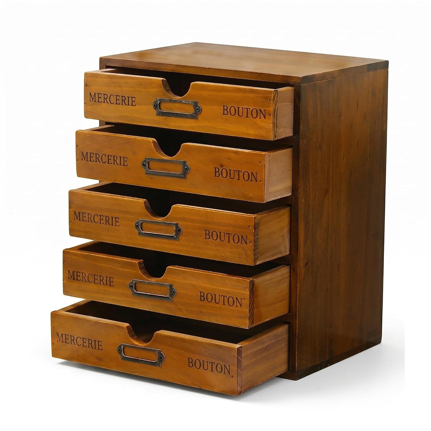 Vintage 5-Drawer Wooden Desk Organizer - Craft Storage Drawers - Rustic Shelf Drawer - Ideal Home Office Organizers and Accessories - Multilevel Table Top - Apothecary Cabinet, Art Storage I Stackable