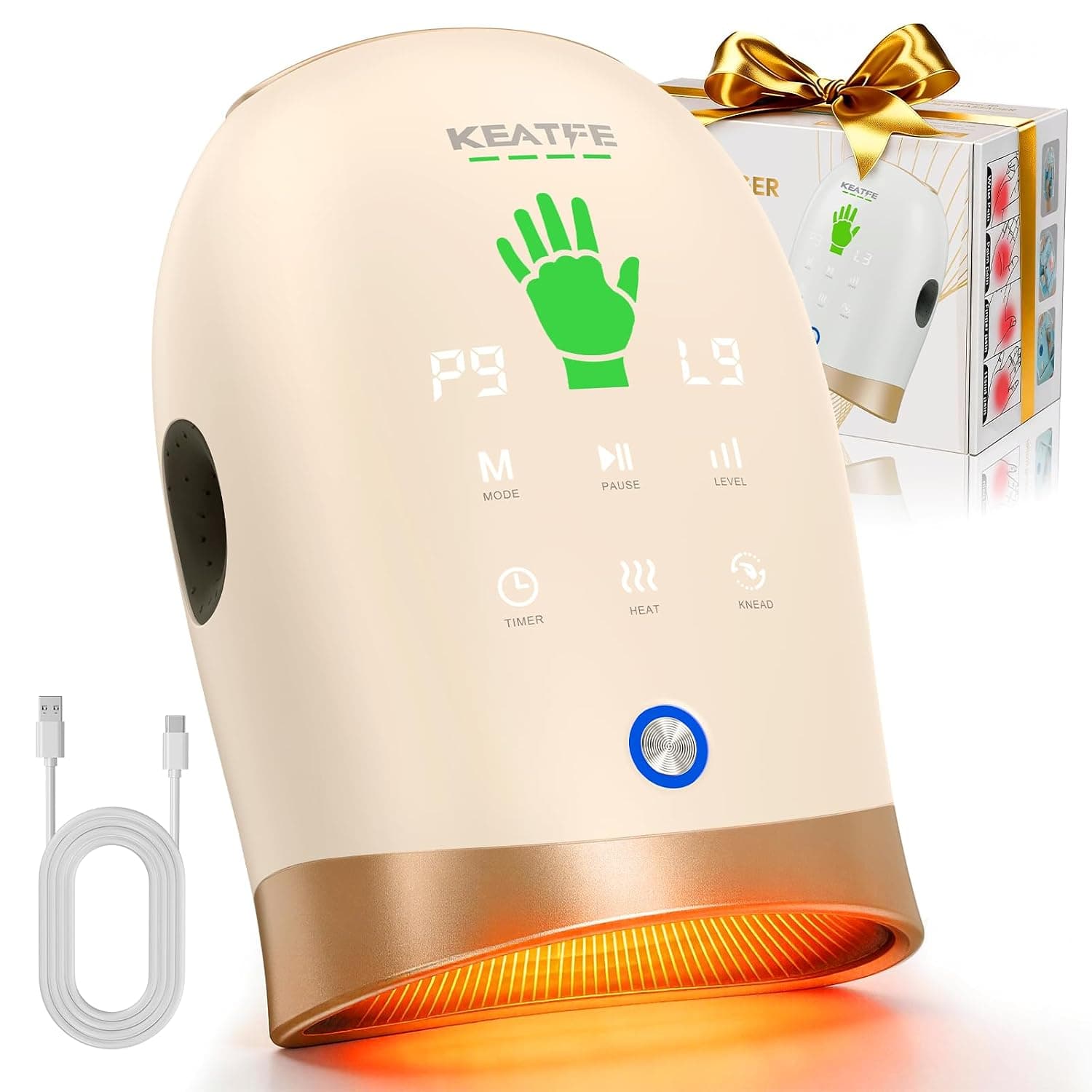 Hand Massager with Heat, Individual Fingers Stretching Palm kneading Massage for Hand Relaxation, 9 Modes, 9 Intensities, 3 Heat, Idea Gifts for Men Women